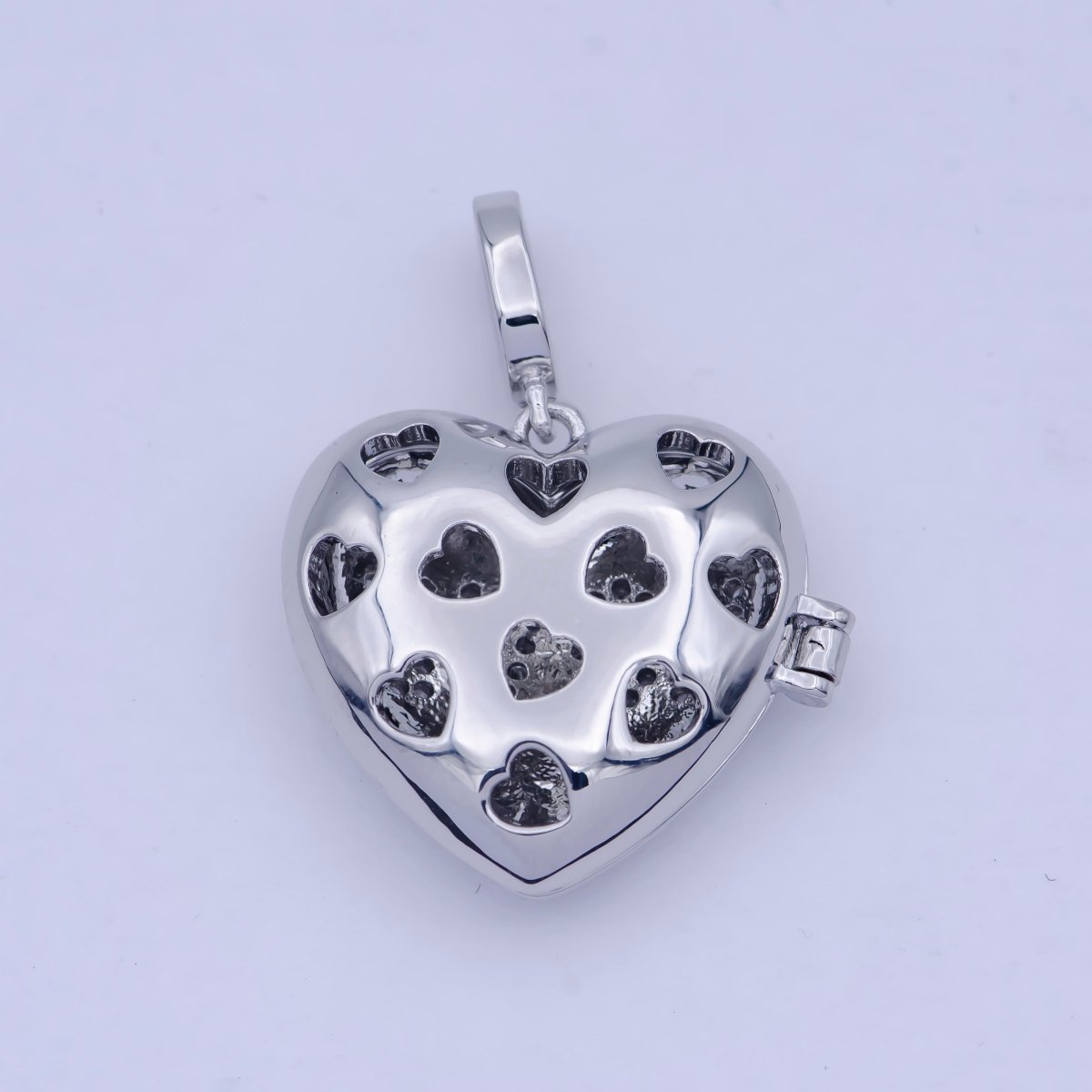 Heart Love Micro Pave Locket Pendant Silver Open Locket Cubic Zirconia Pave Charm necklace bracelet Supply X-466 - DLUXCA