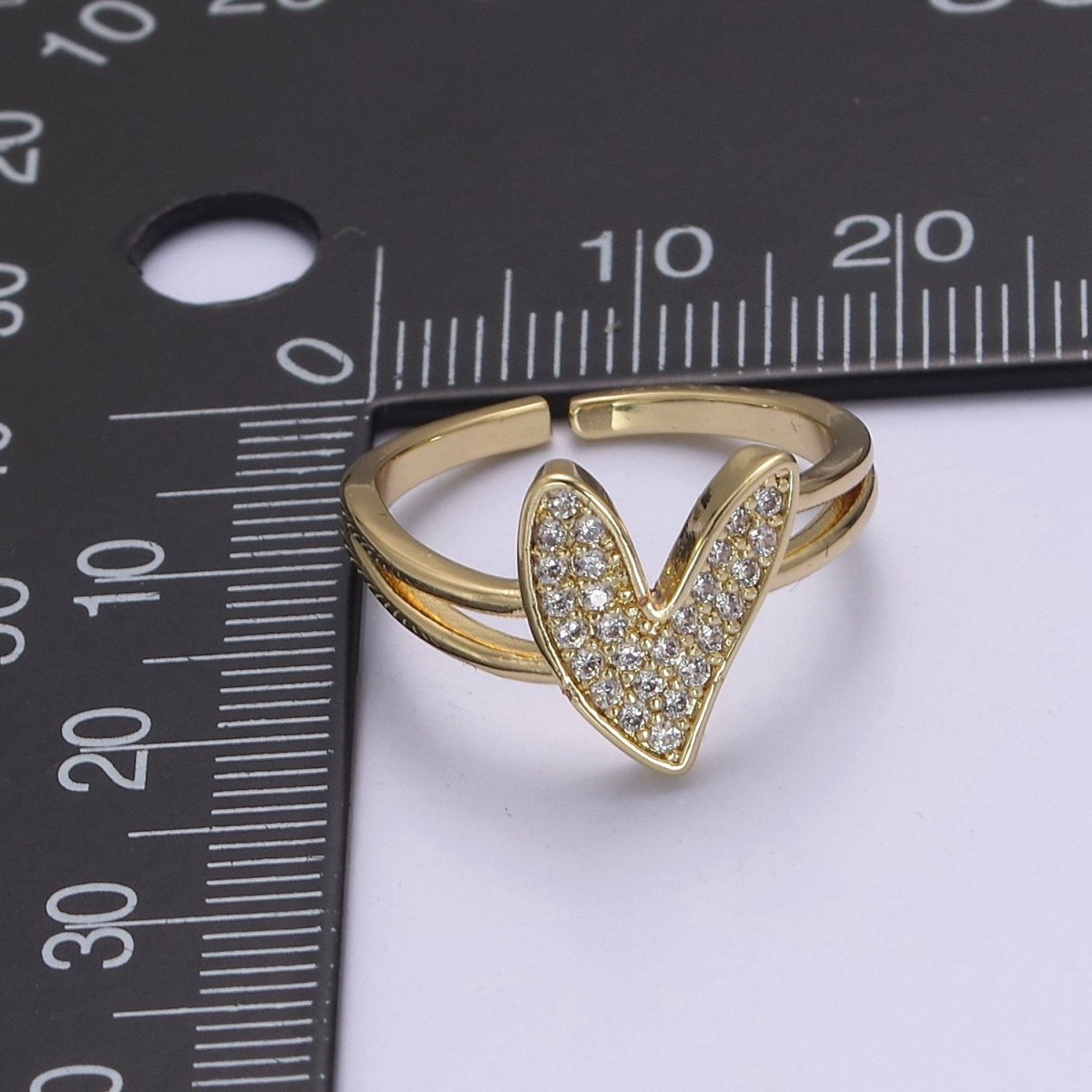Heart Ring Gold Cubic Zirconia, 14k Gold Fill Open CZ Ring For Women, Dainty Gold Promise Ring Gift For Her S-473 - DLUXCA
