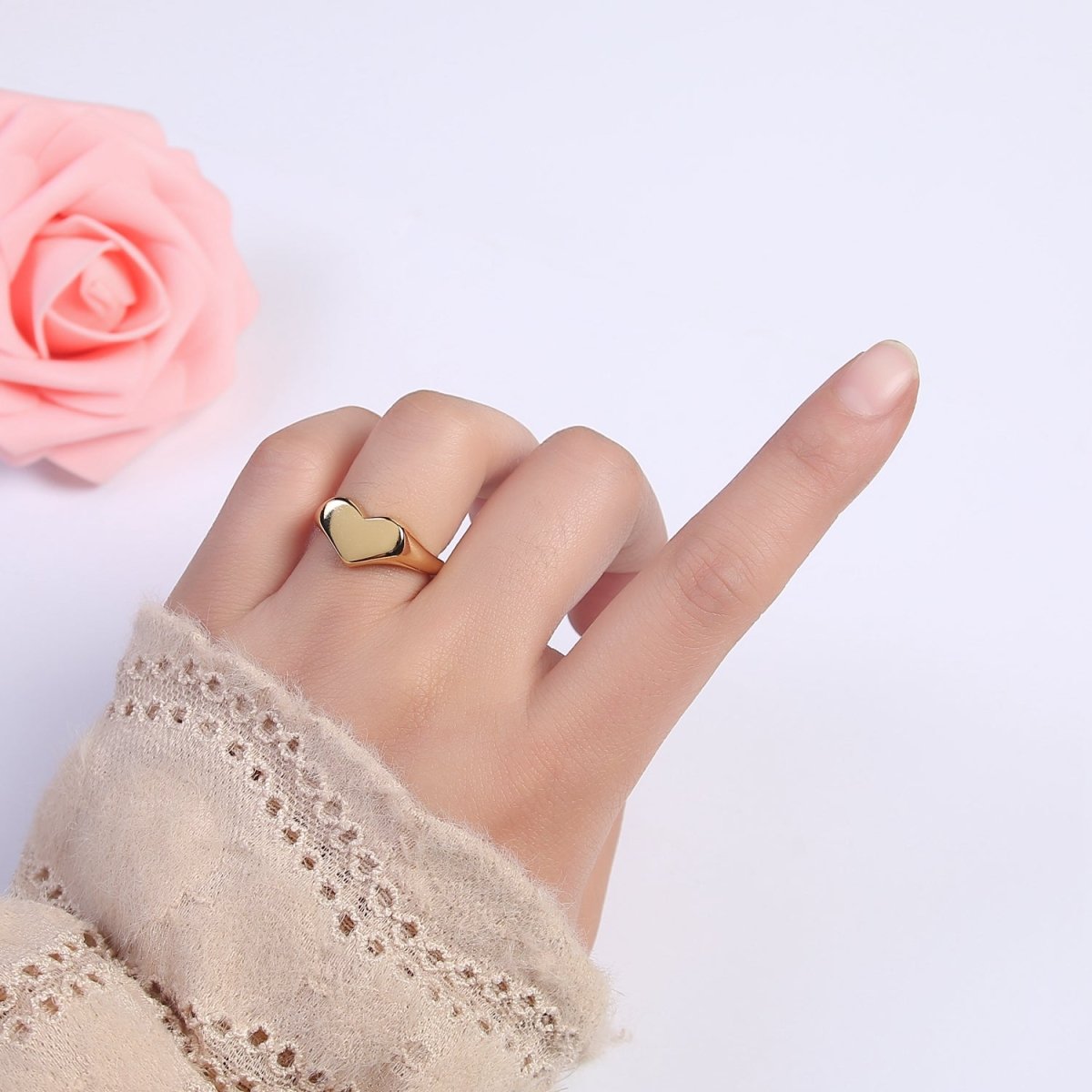 Heart Signet Ring, Heart Ring, Chunky Ring, Statement Ring, Gold Signet Ring, Dainty Ring, Minimalist Ring, Stacking Ring U-491 - DLUXCA