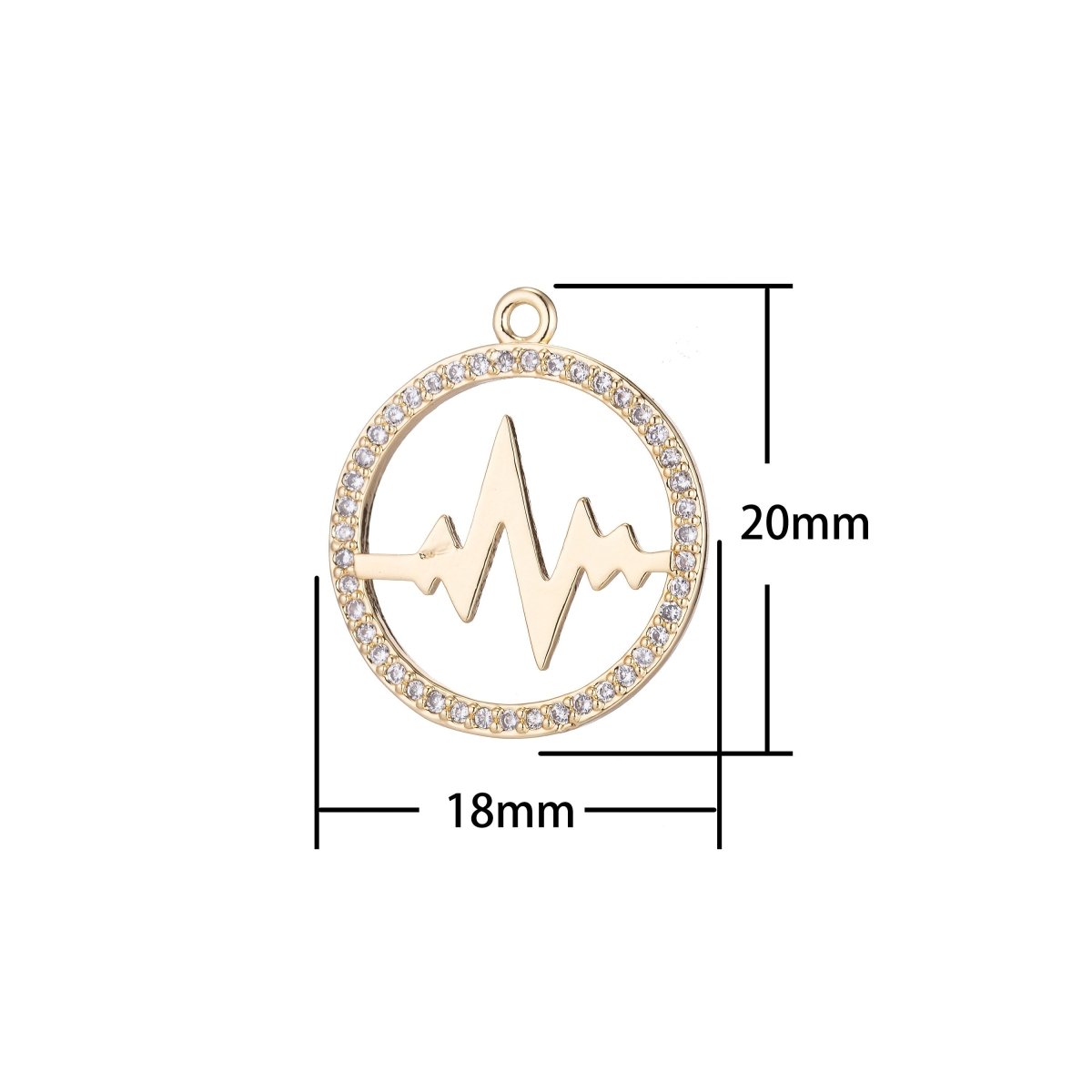 Heartbeat Charm, Micro Pave CZ Charm, 18K Gold Filled Pendant Dainty Love Heart Beat Round Necklace Charm for Jewelry Making,C-566 - DLUXCA