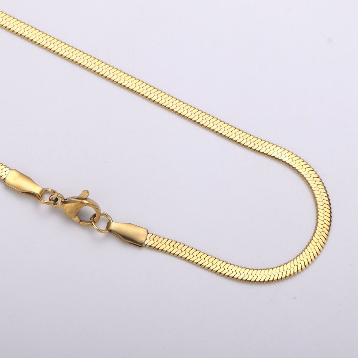 Herringbone Chain Necklace | 24K Gold Plated Herringbone Chain, Layered Necklace, Flat Snake Chain, Skinny Gold Chain Everyday Wear | Stainless Steel, Gold Plated | 17.5", 17.8", 18" | 2.5mm, 3mm, 4.3mm | CN-915 916 917 918 Clearance Pricing - DLUXCA