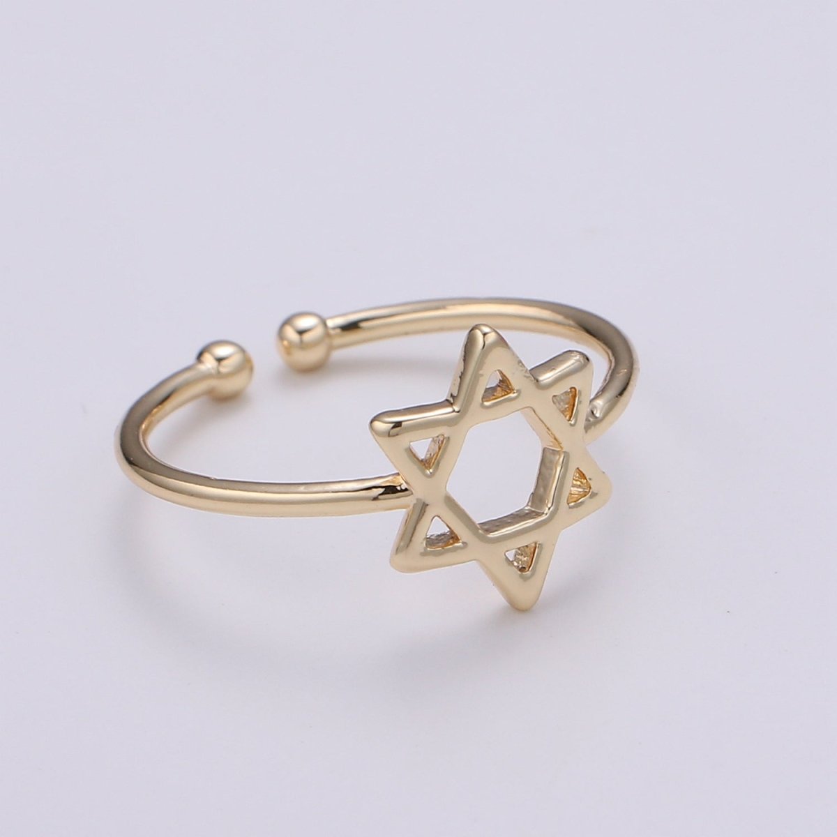 Hexagram Double Triangle Star Gold Filled Adjustable Ring R-253 - DLUXCA