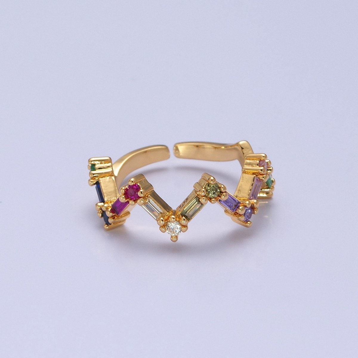 Highs And Lows Ring Baguette ZigZag Ring in 14k Gold Filled Colorful CZ Statement Ring Stackable CZ Ring O-2120 - DLUXCA