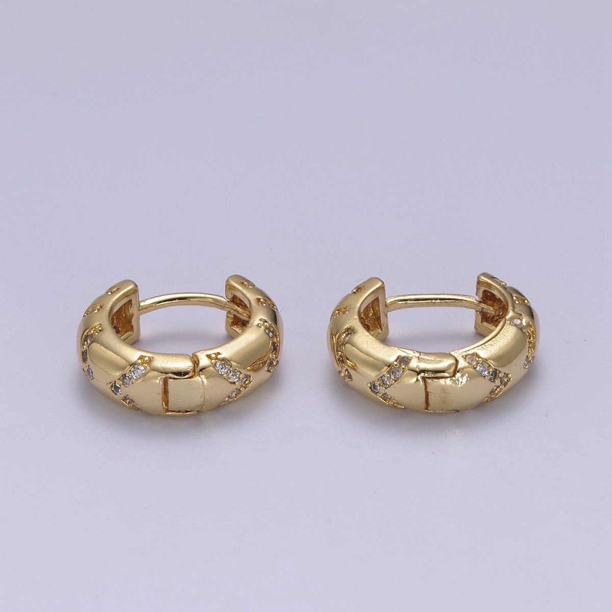 Hinged Gold Huggie Hoop Earrings 16mm Small Huggie Hoops, Dome Hoops, Gold Earrings for Women T-361 - DLUXCA