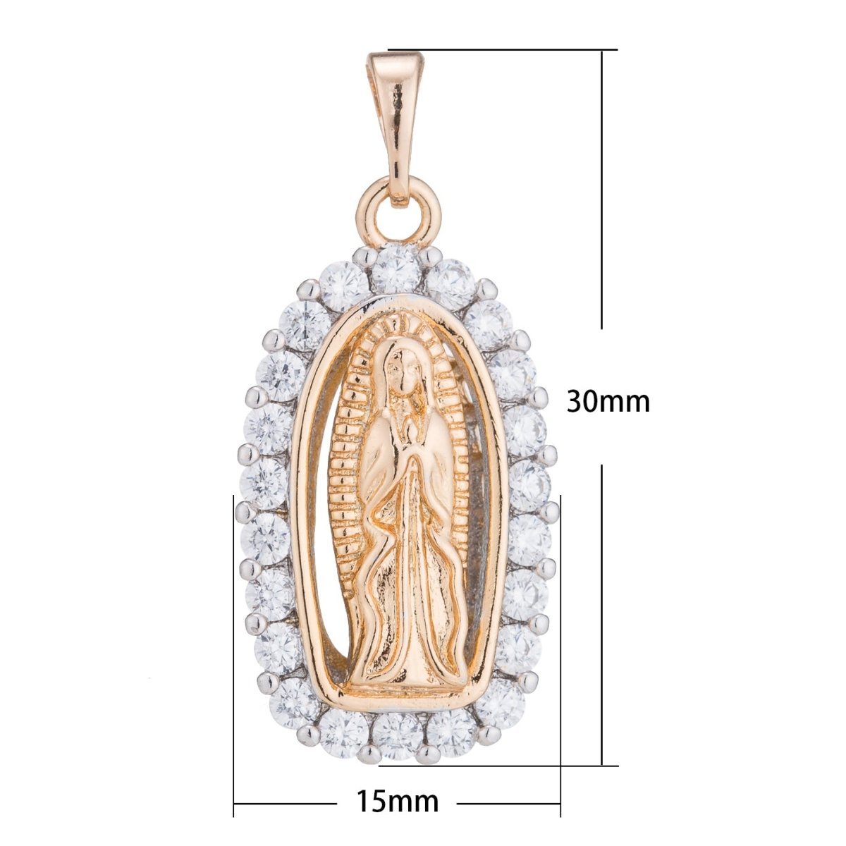 Holy Mary Gold Filled Pendant Mother Mary Vintage Lady Guadalupe Design Pendant Cubic Zircon Pendant Religious Jewelry for Necklace H-184 I-128 - DLUXCA