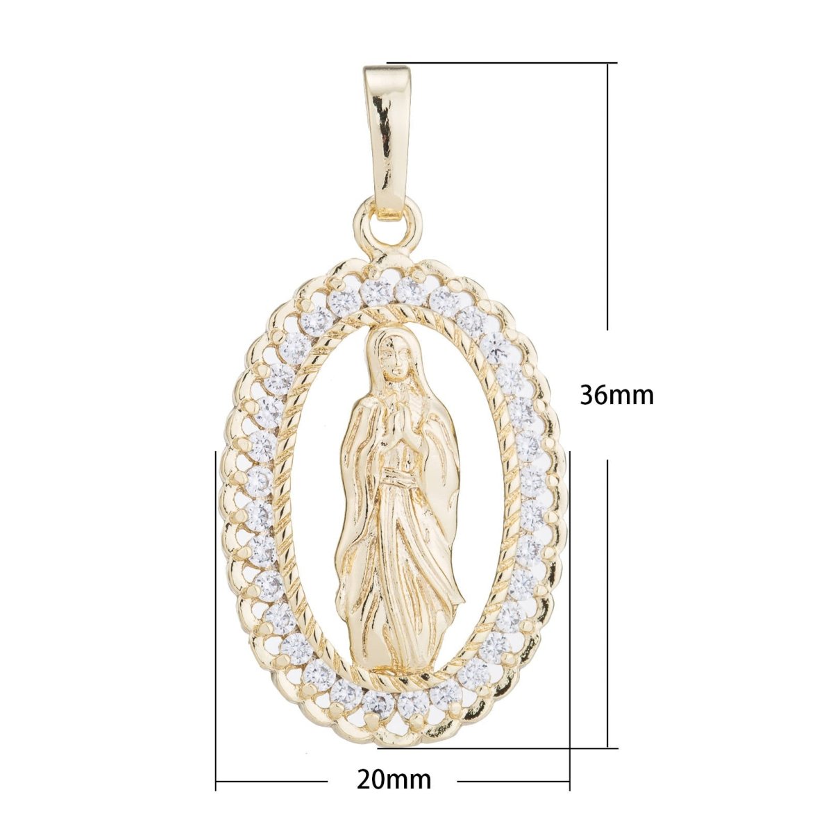 Holy Mother Virgin Mary Pray For Us Gold Filled Necklace, Vintage Design Pendant Cubic Zirconia, Religious Catholic Findings Jewelry H-183 I-755 - DLUXCA