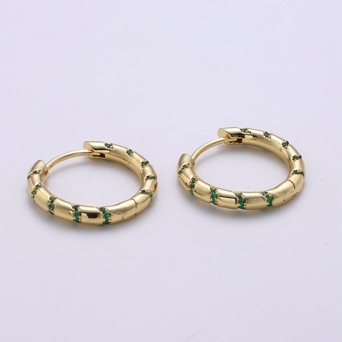 Hoops - Pink, Teal, Blue, Green, Clear, Multi-color Zirconia or White Gold CZ earrings - 24K Gold Huggie hoops Q-355 - Q-361 - DLUXCA