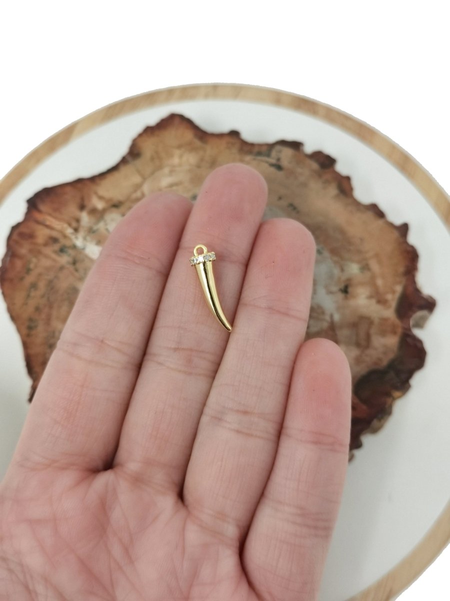 Horn Charm, Gold Tusk Pendant Dainty 14K Gold Filled Charm for Bracelet Necklace Earrings Component C-765 - DLUXCA
