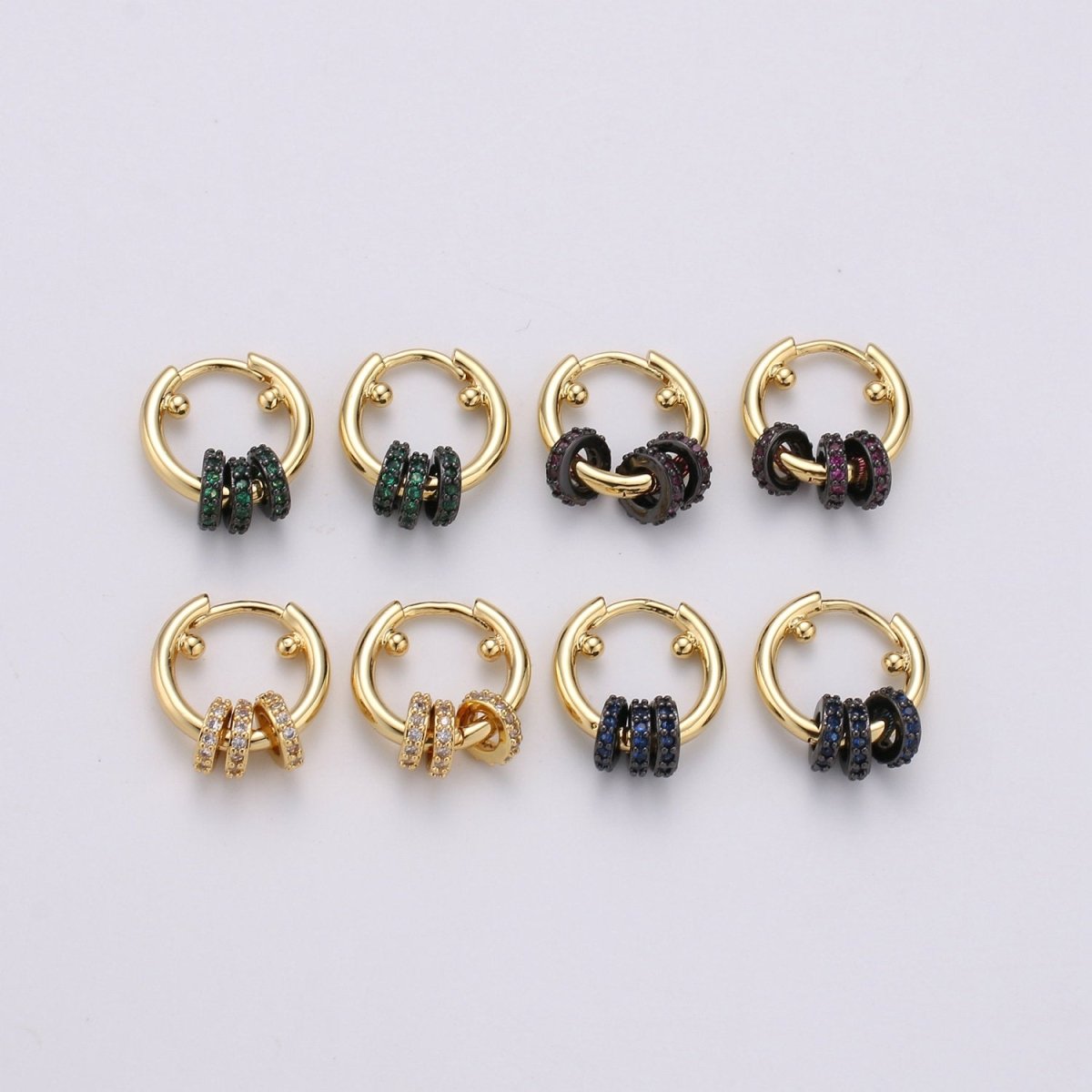 Huggie Earring with Mini Circles 14k Gold Filled Earring Cubic Zirconia Micro Pave Black, Green Gold Statement Earring K-563 K-565 K-566 - DLUXCA