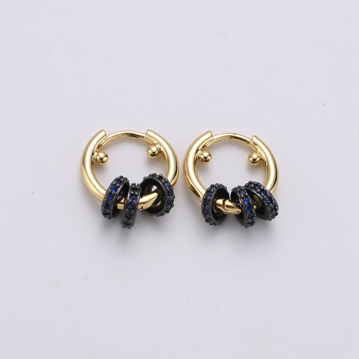 Huggie Earring with Mini Circles 14k Gold Filled Earring Cubic Zirconia Micro Pave Black, Green Gold Statement Earring K-563 K-565 K-566 - DLUXCA