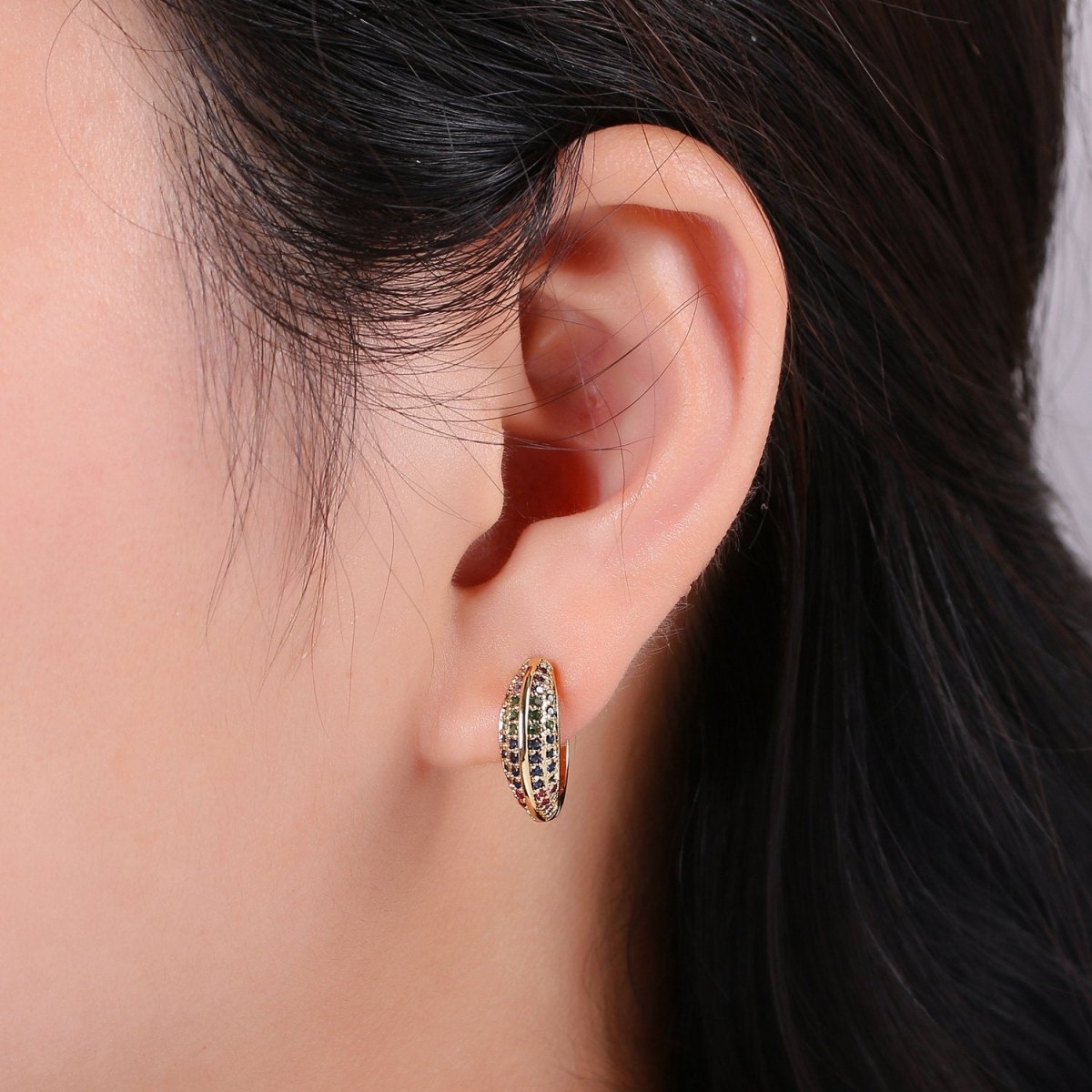 Huggie Earrings, Small hoop earrings, Gold hoops, Chunky Hoop Earrings, Cz Huggie Hoop Earrings, Minimalist hoop earrings, Dainty Cubic hoop K-861 K-862 - DLUXCA