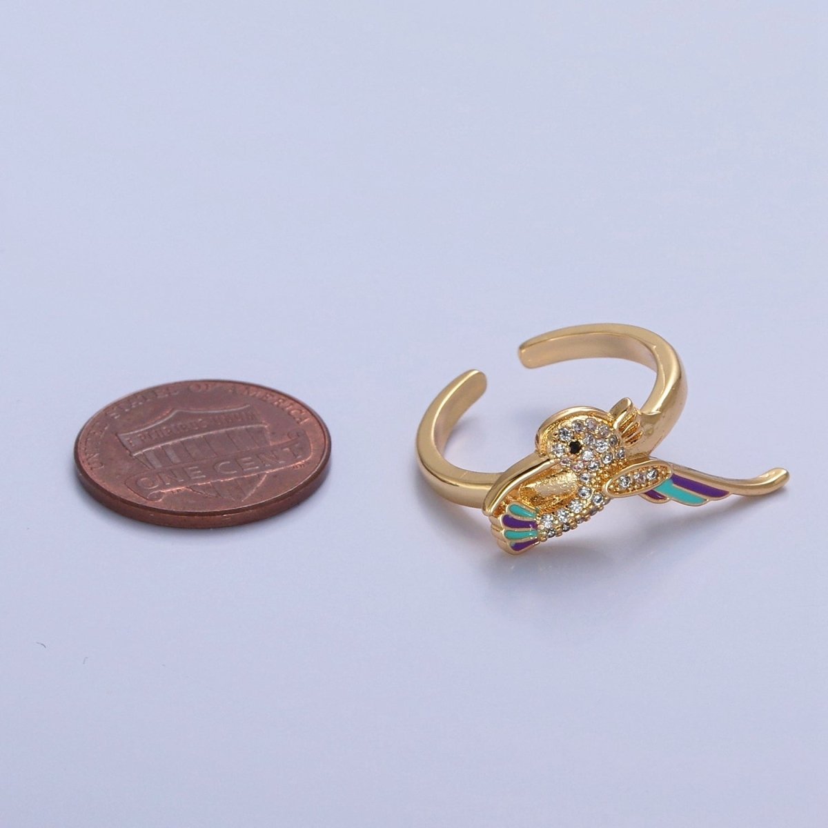 Hummingbird Ring. Adjustable Gold Ring Animal bird Jewelry O-2224 - DLUXCA