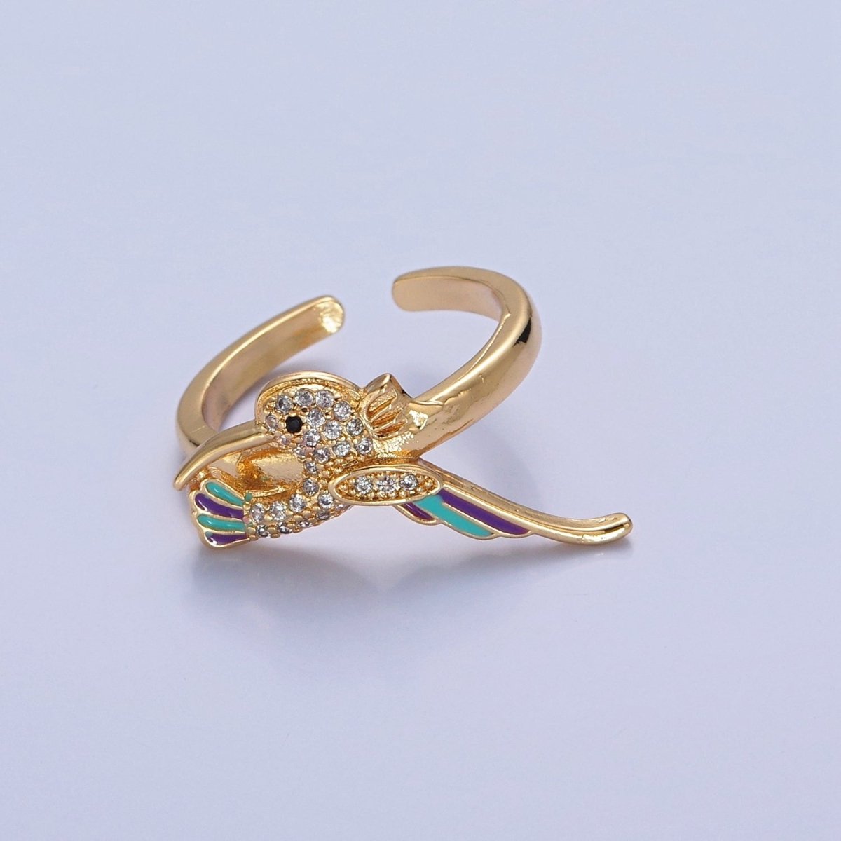 Hummingbird Ring. Adjustable Gold Ring Animal bird Jewelry O-2224 - DLUXCA