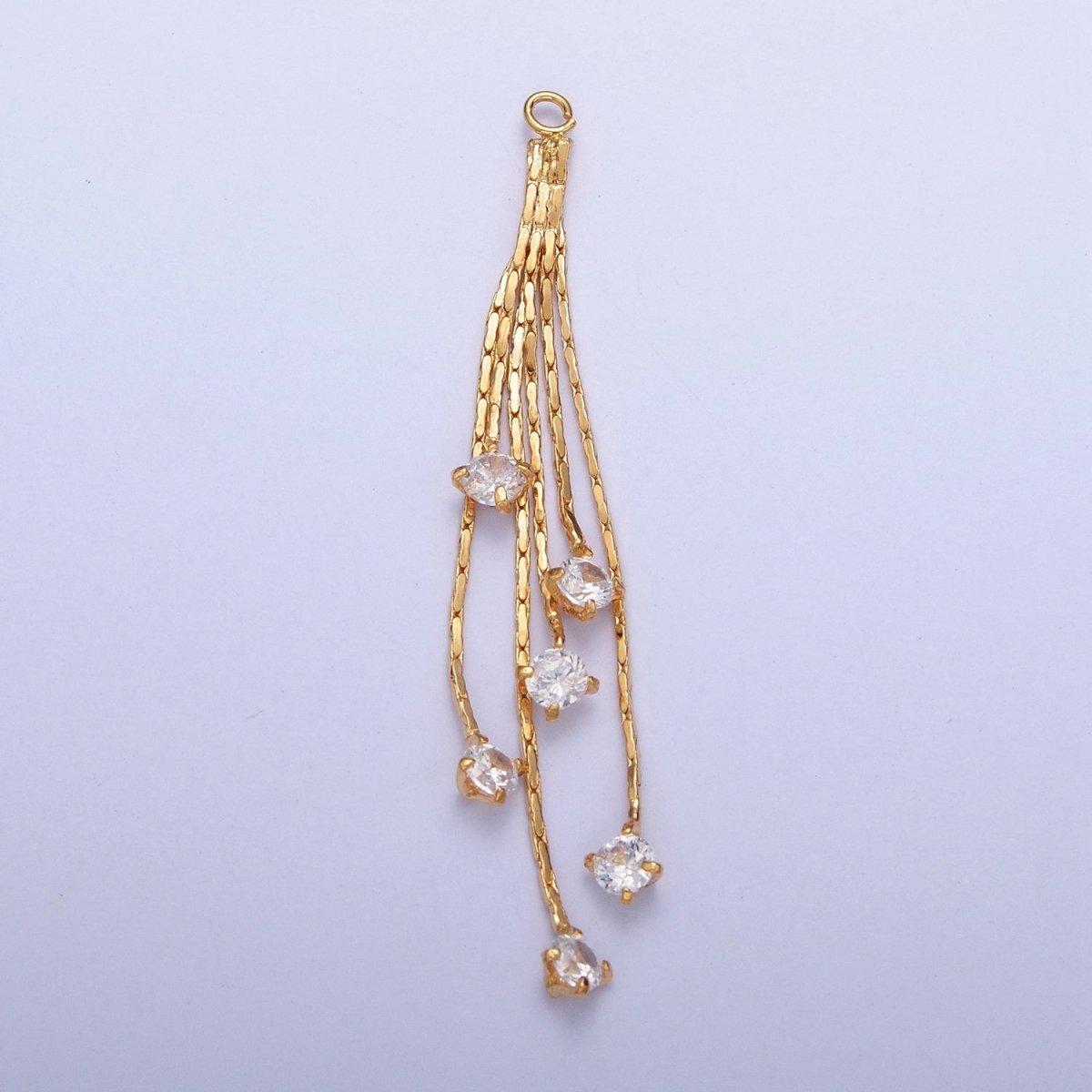 Hypoallergenic 48mm Gold Cobra Snake Chain with Round Cubic Zirconia with Open Link Loop, Five Strand Tassel Charm L-832 - DLUXCA