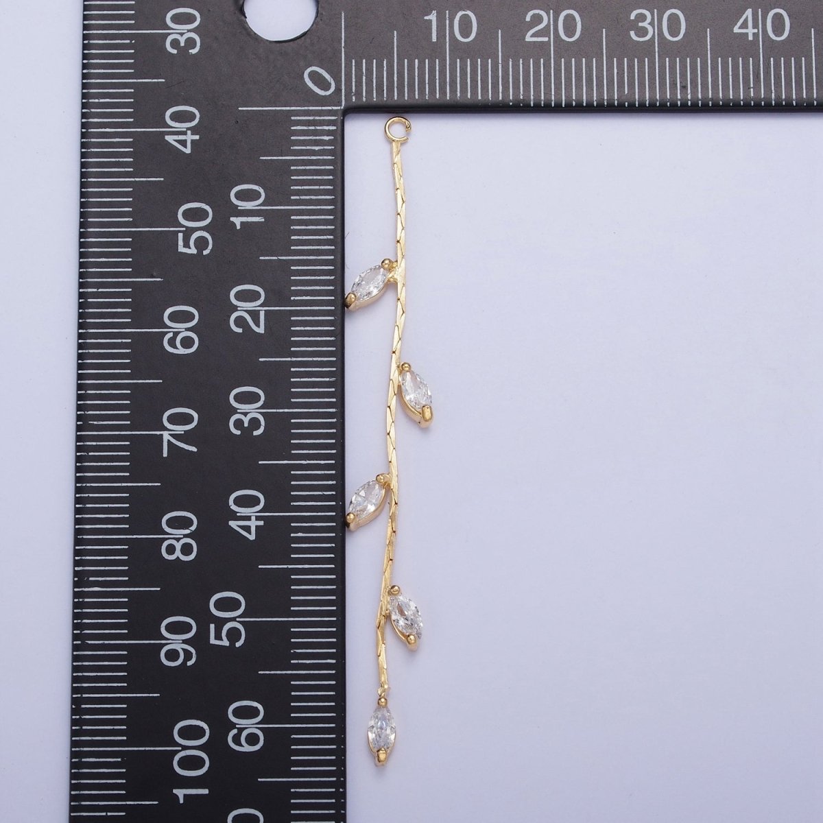 Hypoallergenic 63.5mm Gold Olive Branches with Marquise Cubic Zirconia with Open Link Loop, Nature Vine & Leaves Tassel Charm L-833 - DLUXCA