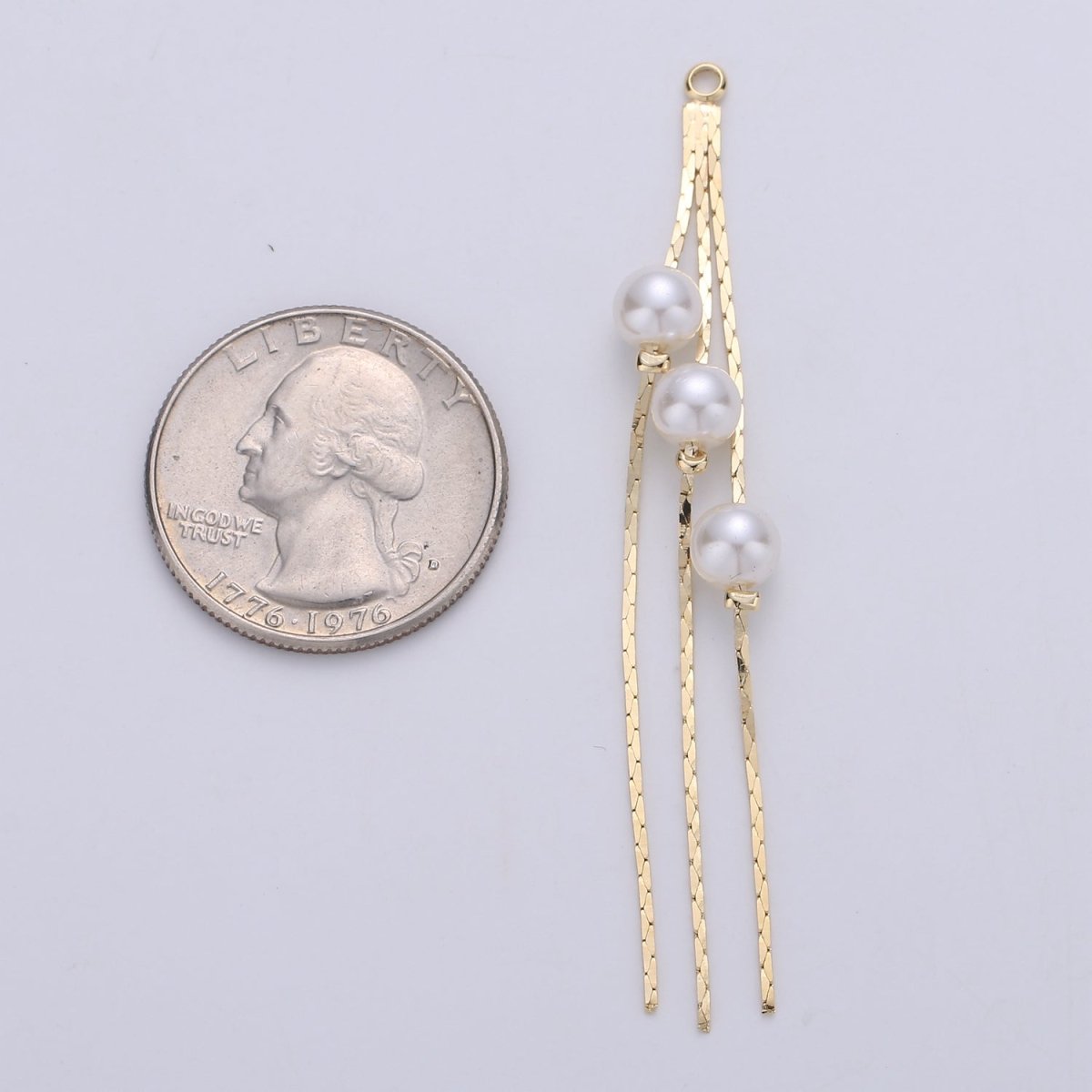 Hypoallergenic 67mm Pearls Gold Cobra Chain Multiple Strands Tassel Charm Supply | K-424 - DLUXCA