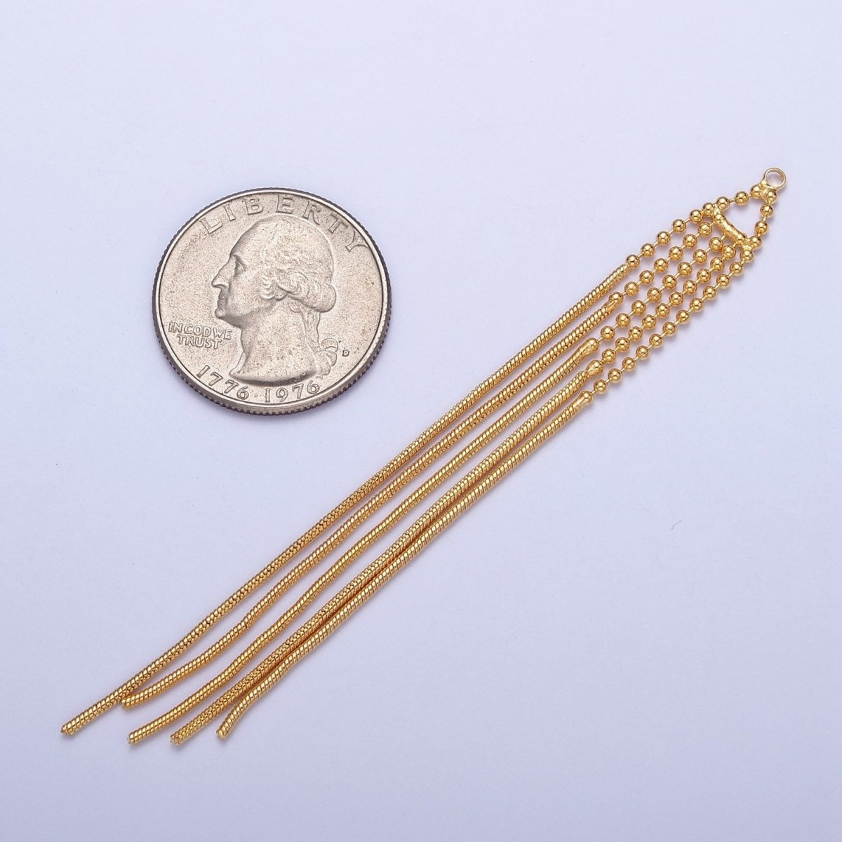 Hypoallergenic 89mm Gold Beaded & Snake Omega Chain Tassel Charm, Jewelry Supply For DIY Making L-835 - DLUXCA