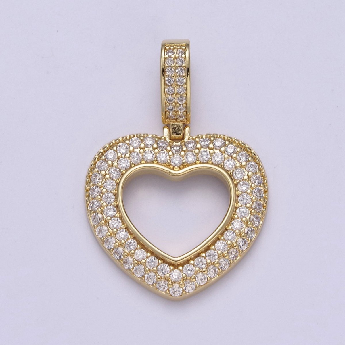 Iced Heart Pendant Open Cut Heart Charm in 14k Gold Filled H-295 - DLUXCA