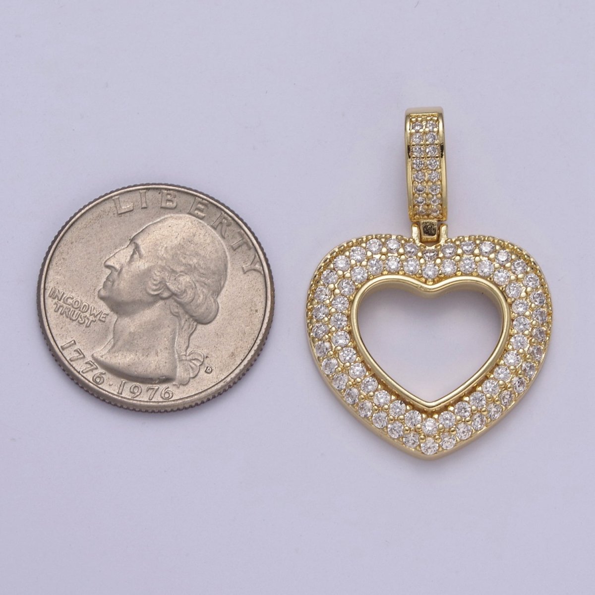 Iced Heart Pendant Open Cut Heart Charm in 14k Gold Filled H-295 - DLUXCA