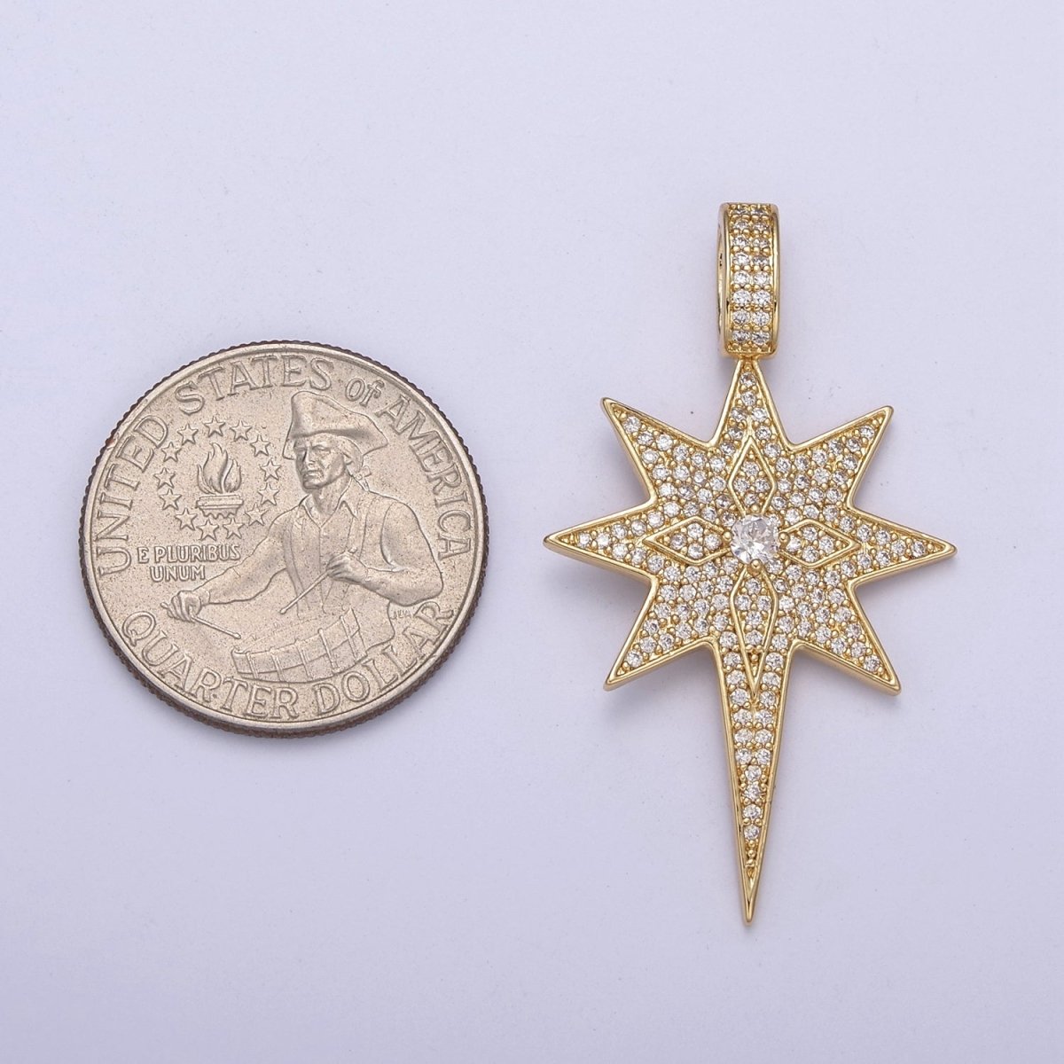 Iced north star charms micro pave star, cz pendant necklace 14k Gold Filled star charm H-240 - DLUXCA