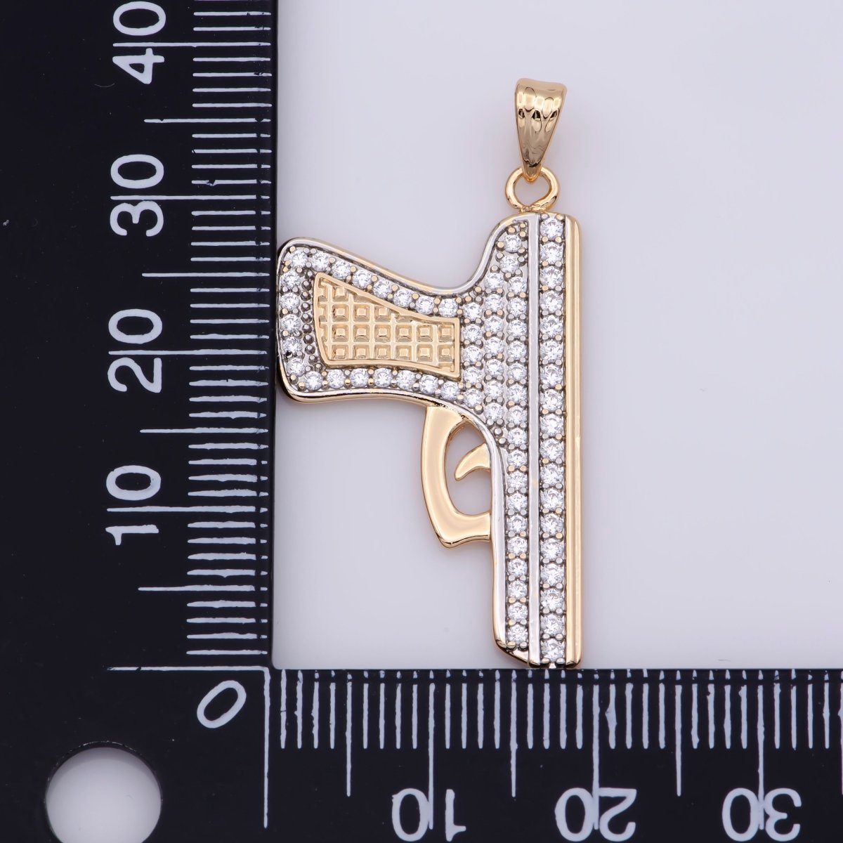 Iced Out Bling 18K Gold Filled Pistol Pendant For Necklace Cubic Gun Charm Micro Pave Charm Statement Jewelry Making Supplies Supply Leo-995 - DLUXCA