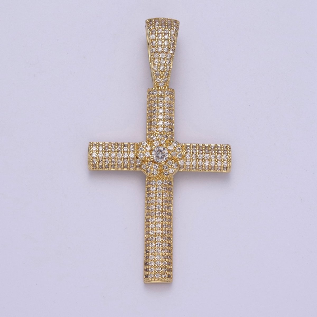 Iced Out Cubic Cross Pendant in 14k Gold Filled Charm for Religious Statement Jewelry H-313 - DLUXCA