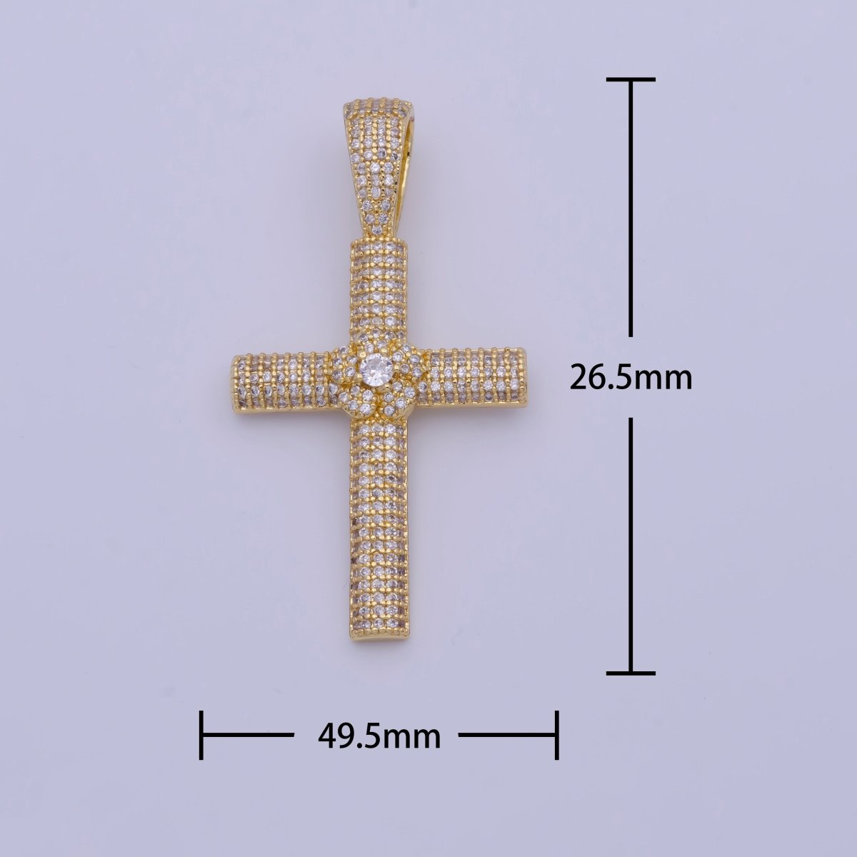 Iced Out Micro Paved Cubic Zirconia Gold Cross Pendant For Religious Necklace Making | X-525 - DLUXCA