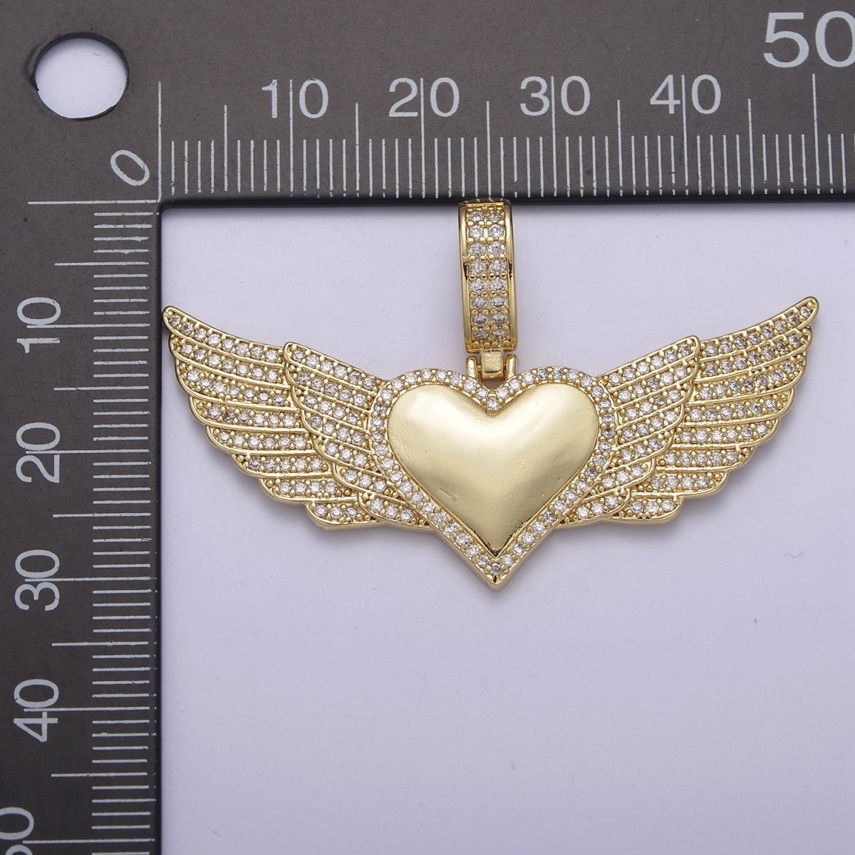 Iced Winged Heart Charm Necklace Protection Pendant Cubic Zirconia Guardian Angel Wing H-318 - DLUXCA