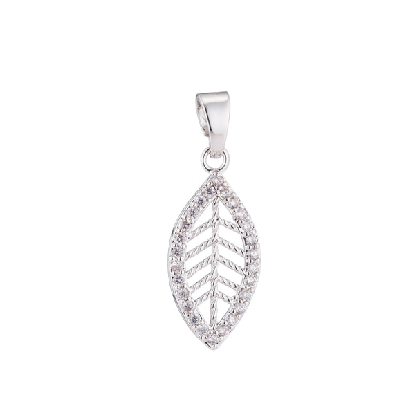 1pc Silver Leaf Drop, Nature, Tree, Branch, Life Foliage Spring Cubic Zirconia Necklace Pendant Charm Bead Bails Findings for Jewelry Making - DLUXCA