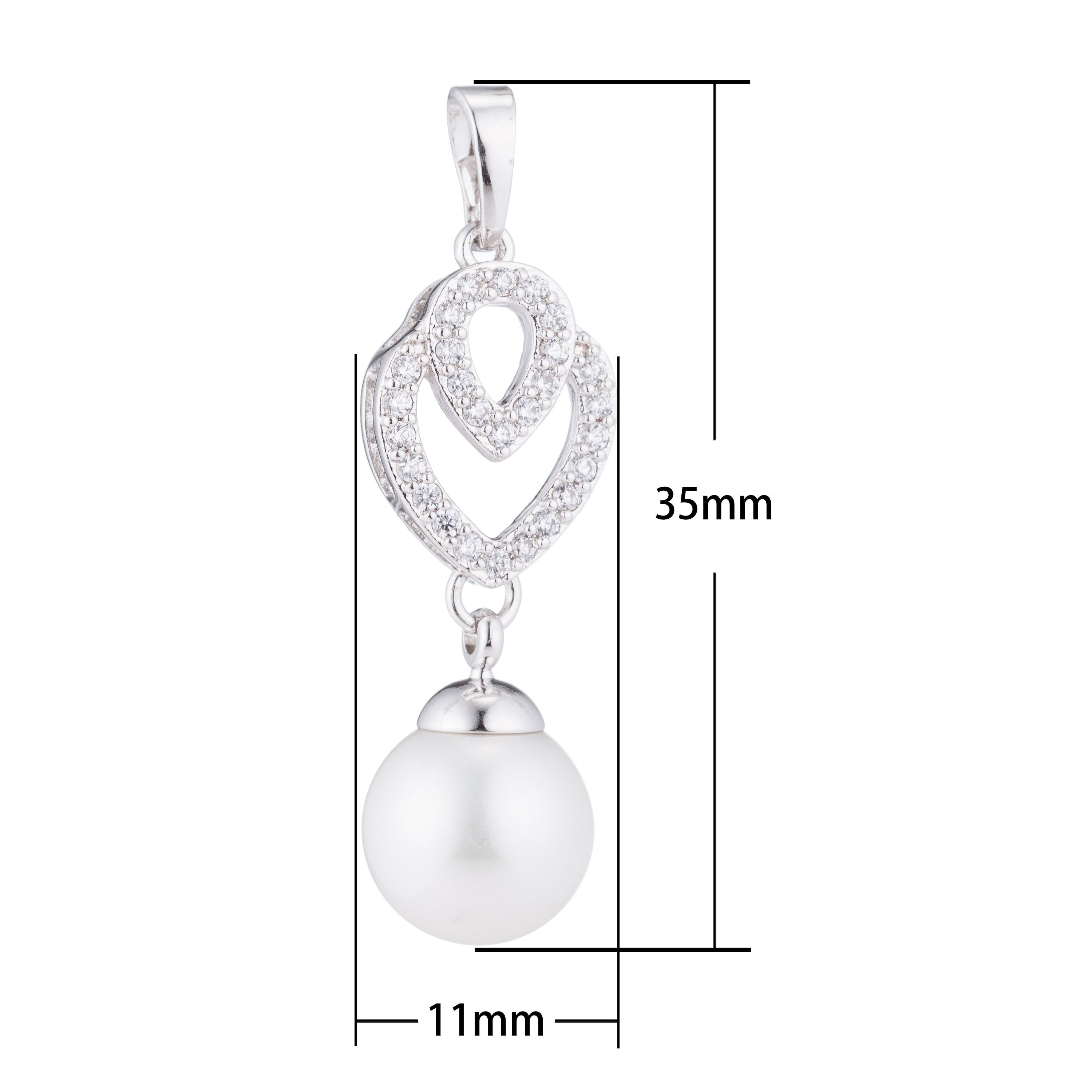 1pc Silver Pearl, Tear Drop, Pear, Dangle, Women, Ladies, Gift, Cubic Zirconia Necklace Pendant Charm Bead Bails Findings for Jewelry Making - DLUXCA