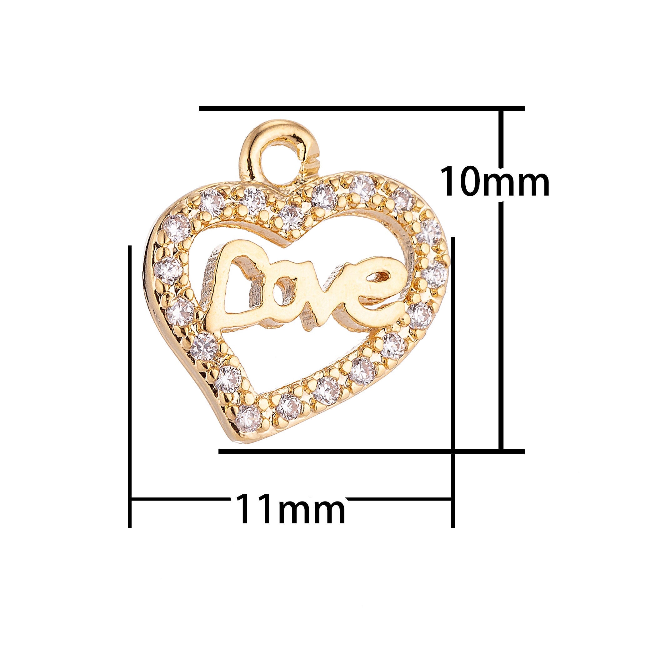 1pc Gold filled Heart Love Valentine Gift Cubic Zirconia Necklace Pendant Charm Bead Bails Findings for Jewelry Making, CHGF-148/C-127 - DLUXCA
