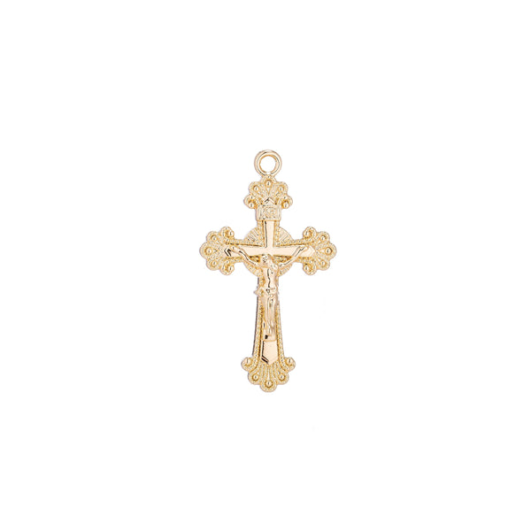 18k Gold Filled Ornate Cross Crucifix Pendant Jesus Christ Catholic Rosary Charm Layer Necklace Hoop Earring Jewelry Making - DLUXCA