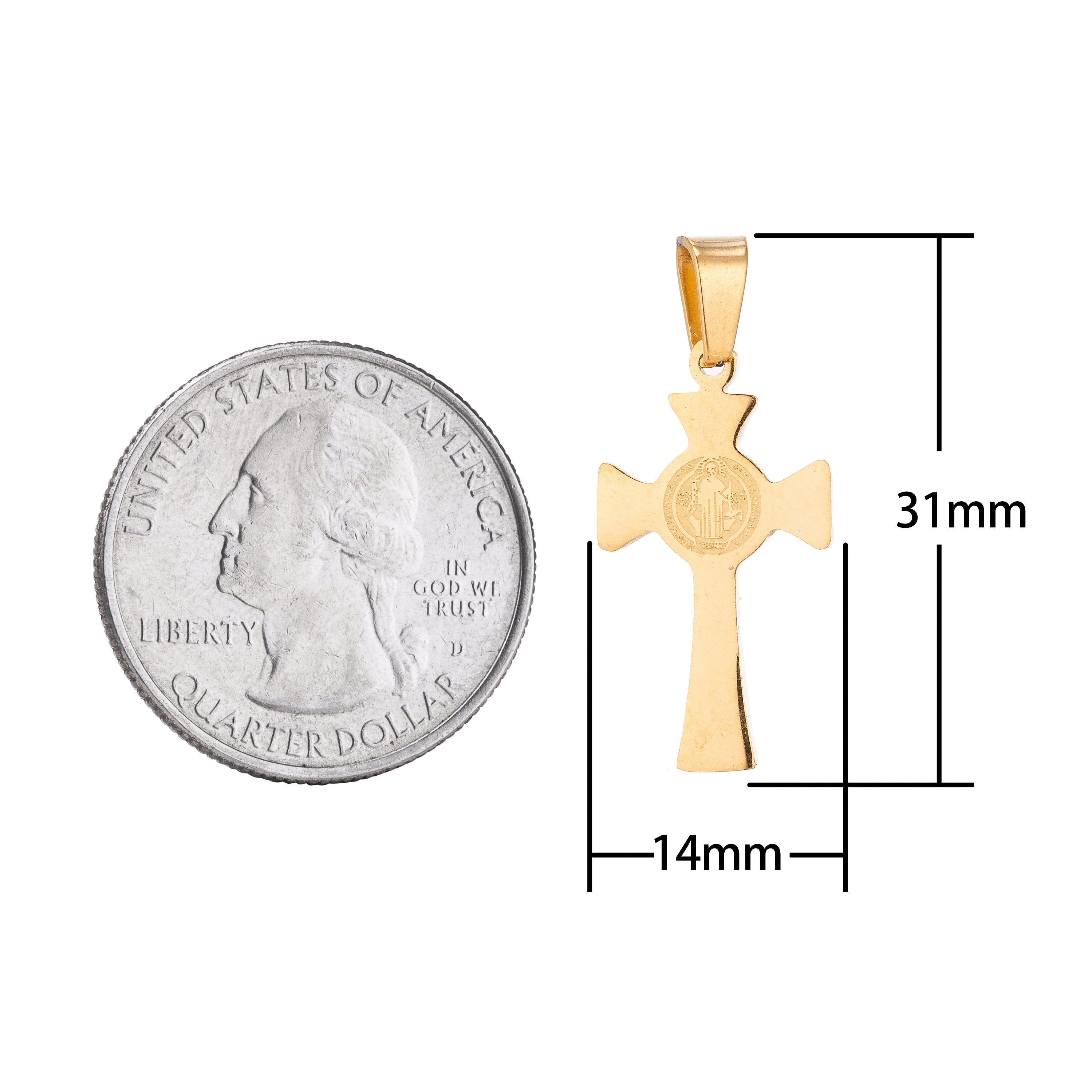 18k Gold Fill Saint Benedict Cross Pendant San Benito Saint Benedict Charm for Necklace Religious Jewelry Making - DLUXCA