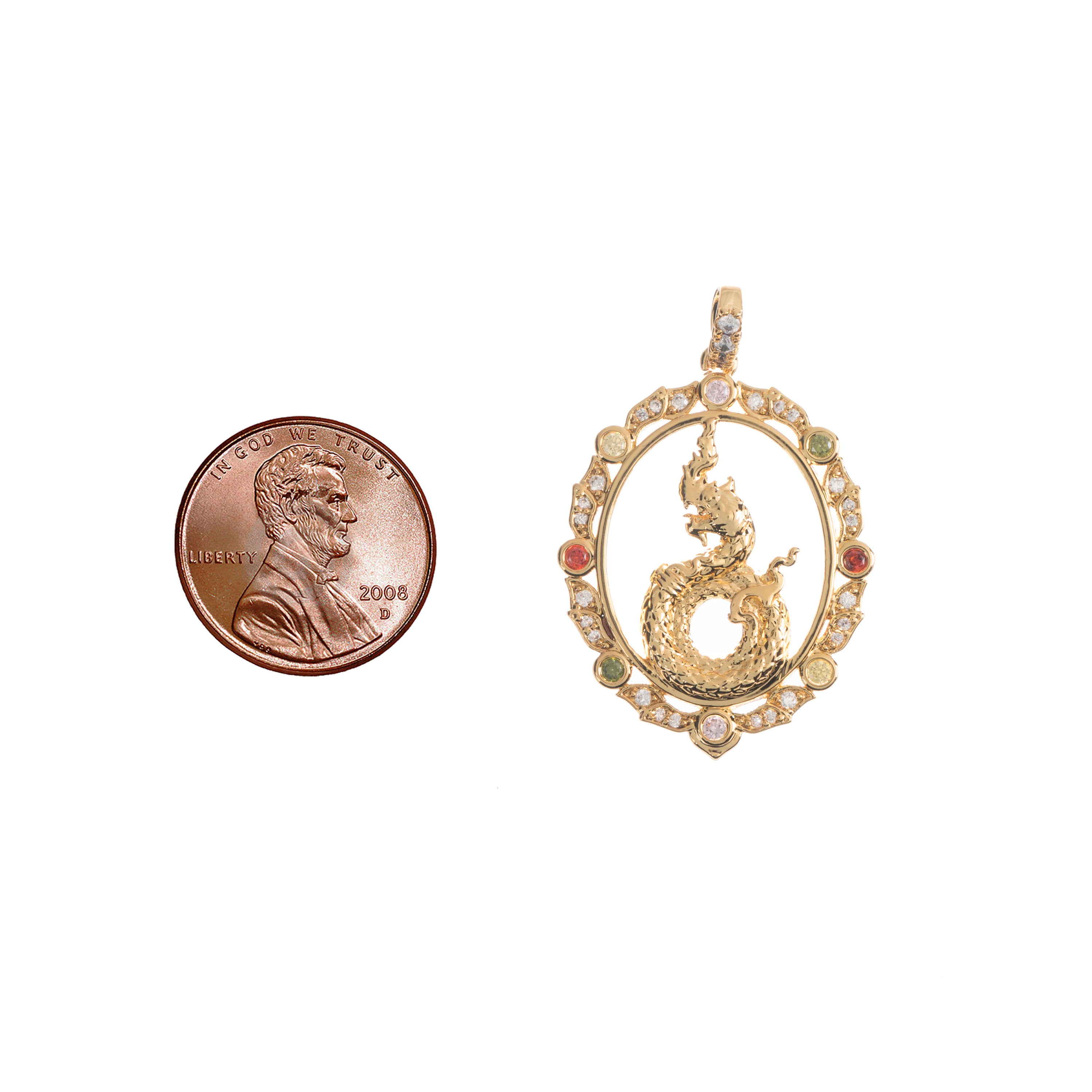Multi Color Stone 18k Gold Fill Royal Dragon Chinese Legend, Royalty Cubic Zirconia Necklace Pendant Charm Bails for Jewelry Making - DLUXCA
