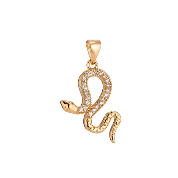 Gold Filled Snake reptile Charm with Crystal Cubic Zirconia, Necklace Pendant, Earring Bail Dangle - DLUXCA