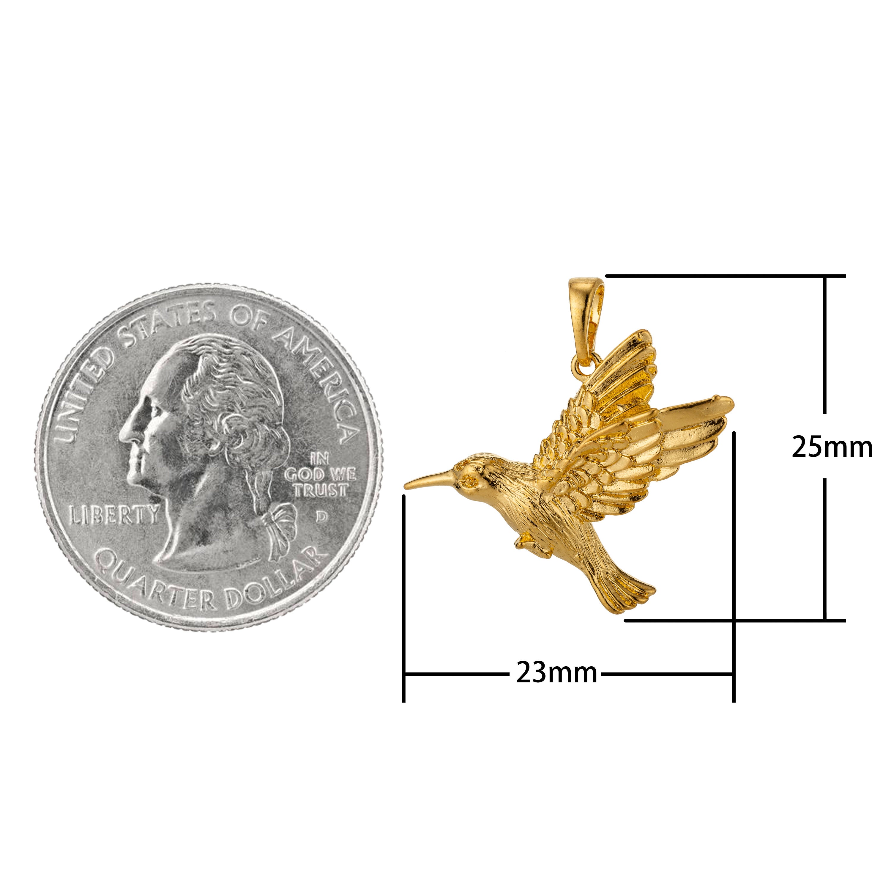 Gold Hummingbird Charm 18k Gold Filled Humming Bird Pendant 25mmx23mm gold woodland jewelry - DLUXCA