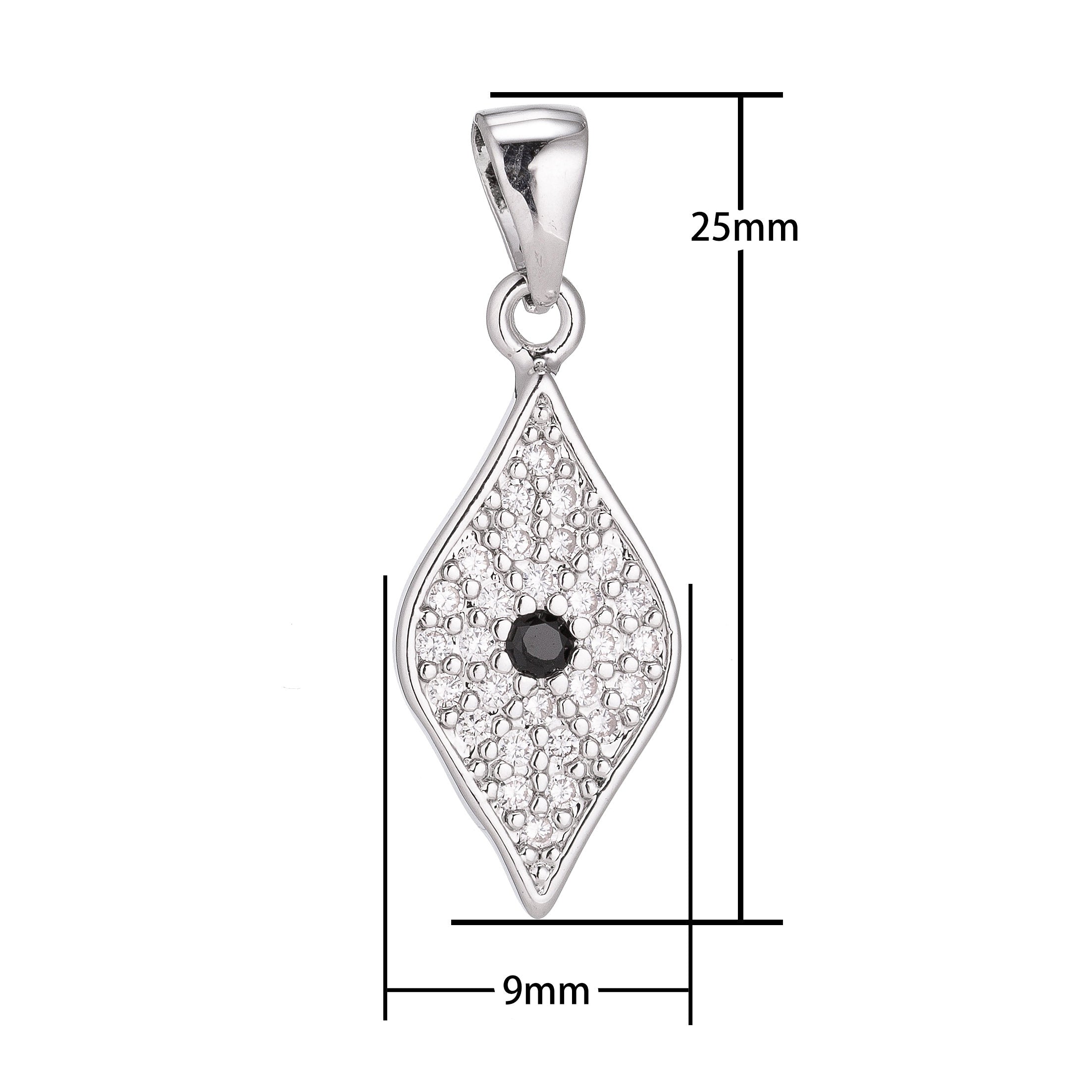 18K Gold Filled evil eye Diamond Shape Minimalist Simple Cubic Zirconia Necklace Pendant Bracelet Earring Charm Bails for Jewelry Making - DLUXCA