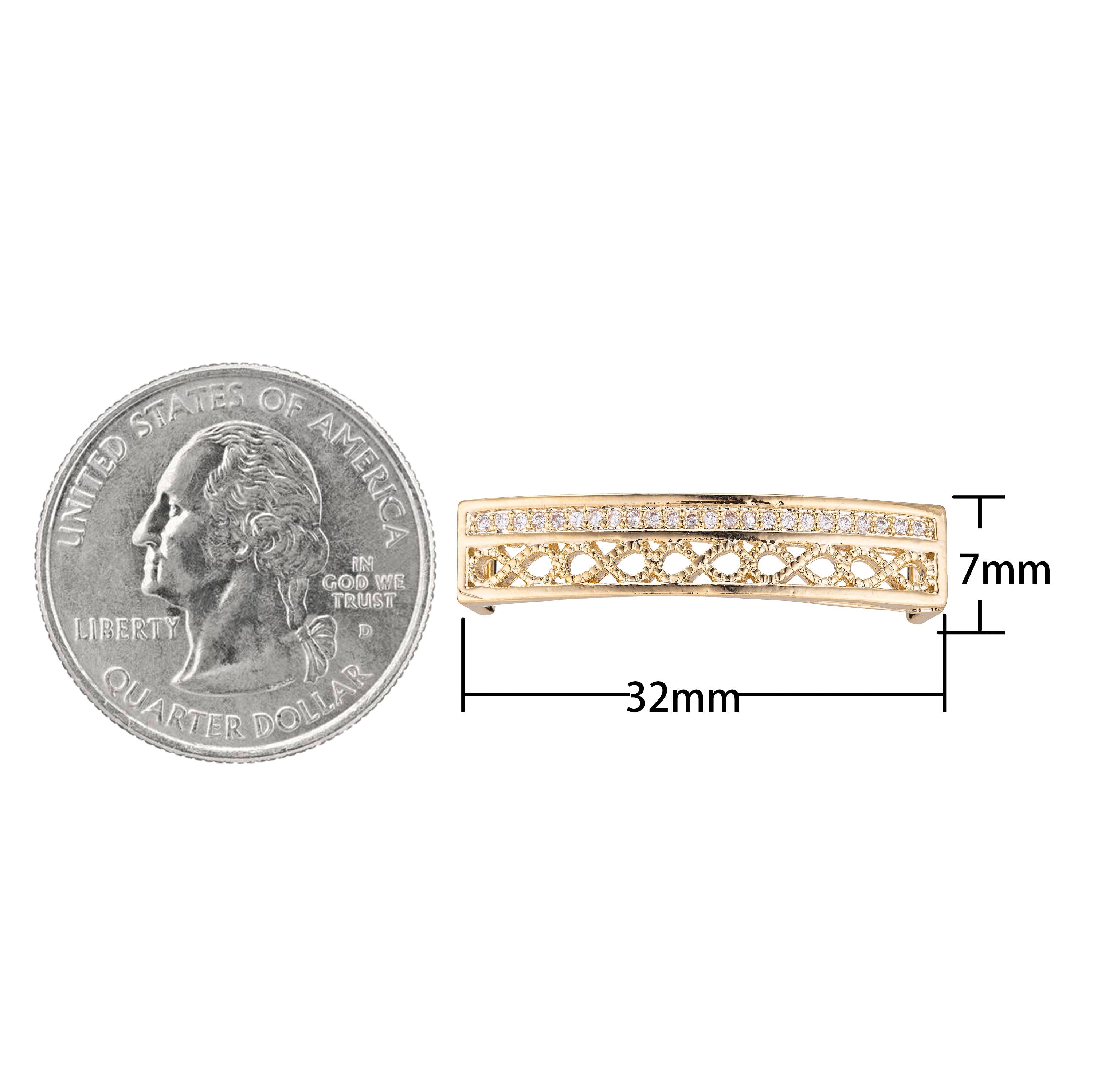 Golden Cross Bar Bracelet Connector, Elegant Micro Pave CZ Charm, Minimalist Chic Weaved Loop Necklace Pendant for Jewelry Making, COGP-121/F-745 - DLUXCA