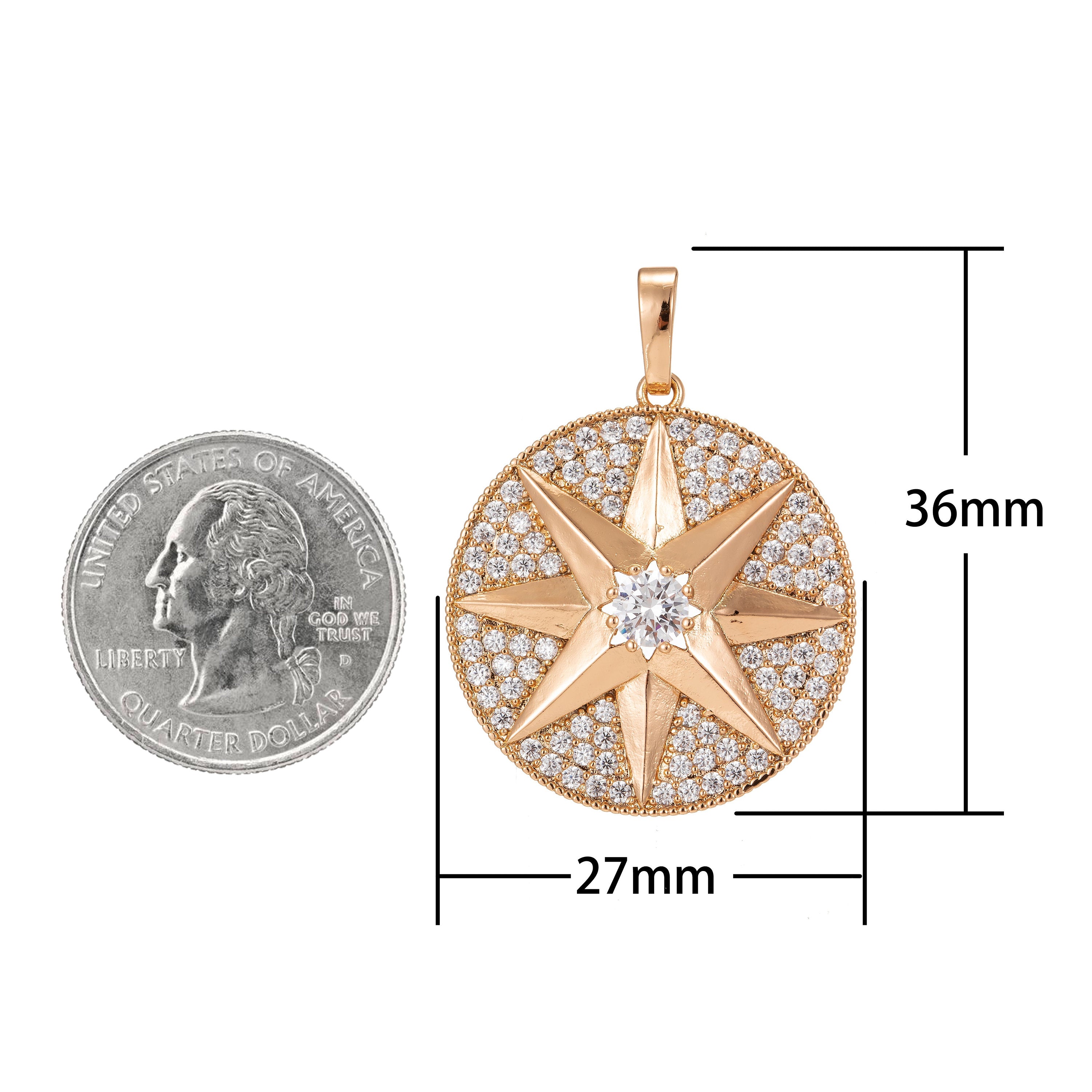 Silver Star Pendant Eight-pointed star Medallion Charm Gold Filled Star Micro Pave Star Pendant Cubic Starburst Charm Celestial Jewelry - DLUXCA