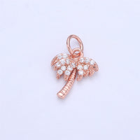 Dainty Gold, Rose Gold, Black, Silver Palm Tree Charm - Pendant, Micro Pave Cubic CZ Crystal Pendant Gold filled - DLUXCA