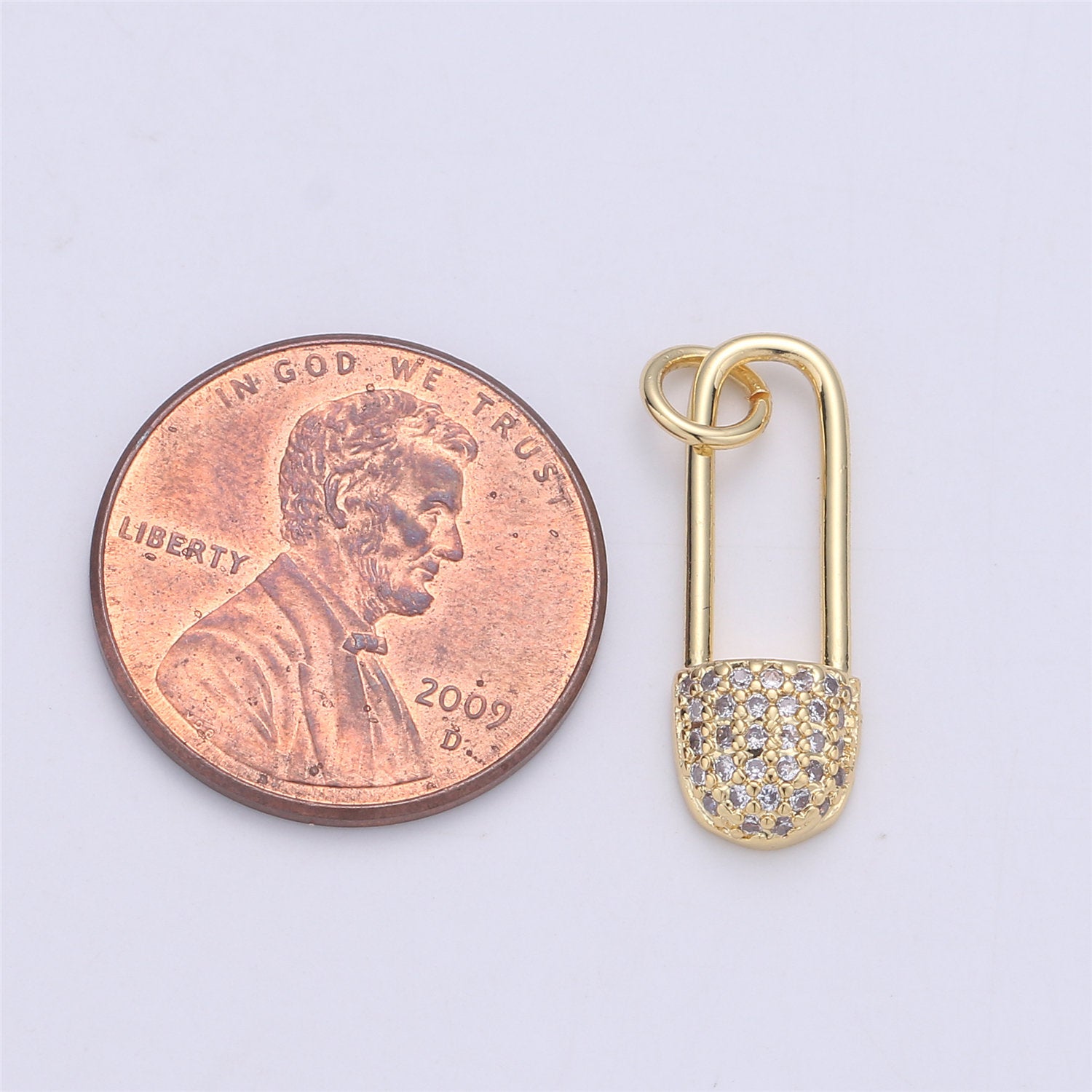 Dainty Safety Pin Charm Gold Micro Pave Charm in Cubic Zirconia Charm for Necklace Earring Bracelet Component supply - DLUXCA