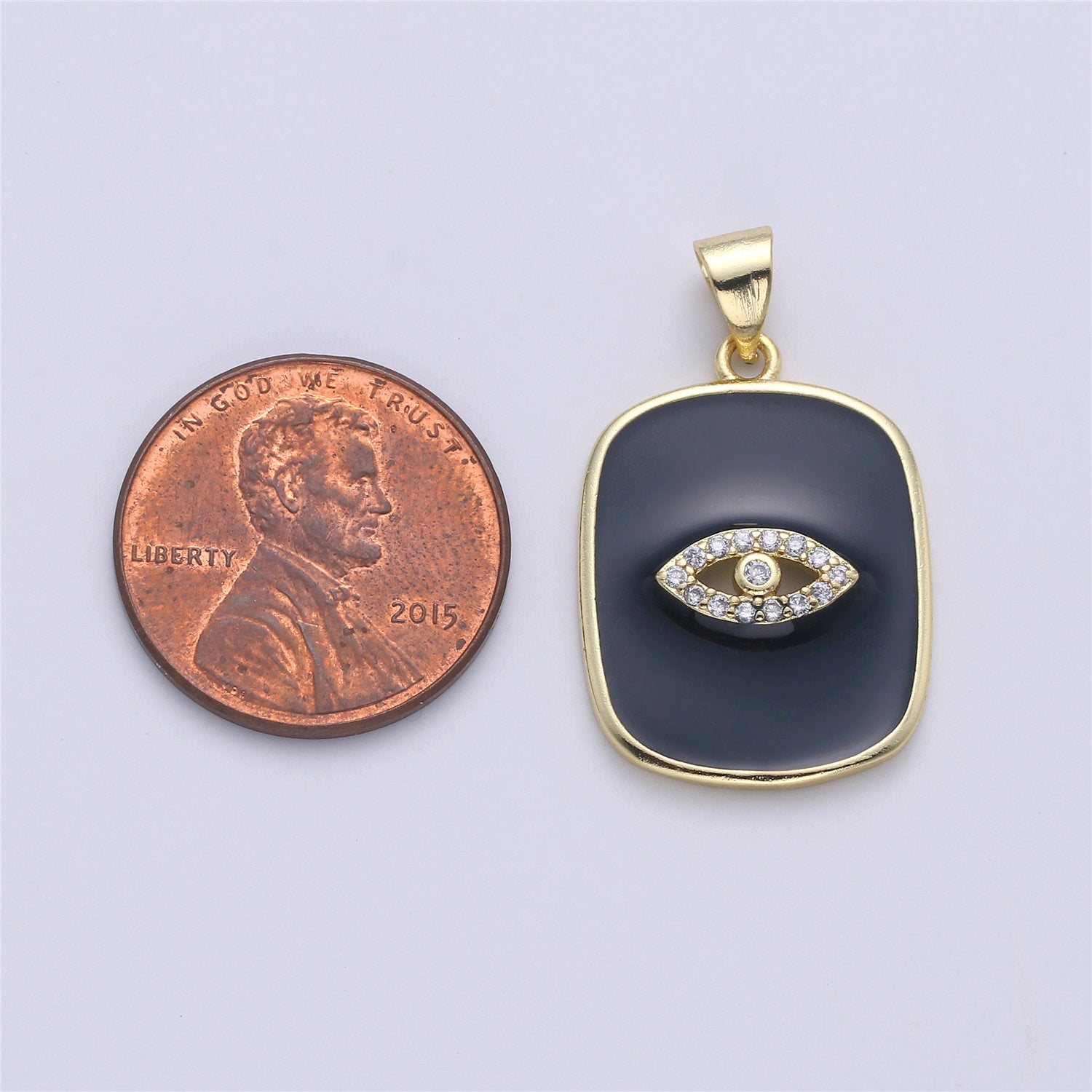 Gold Enamel Evil Eye Charm Tag Pendant, Black White Eye of Ra charm, Enamel Jewelry for Necklace Component - DLUXCA