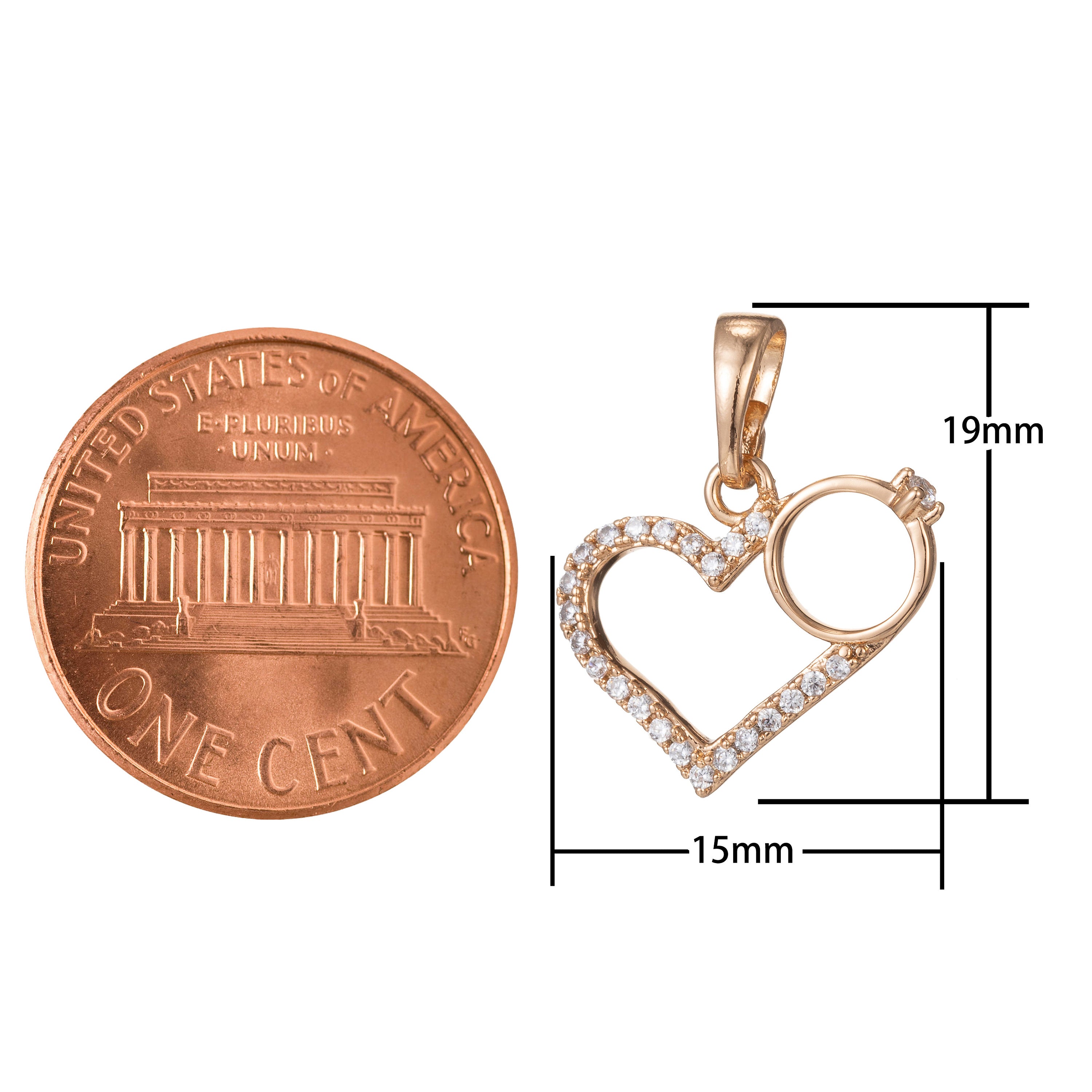 1pc 18k Gold Filled Micro Pave CZ Heart Pendant Charm, Heart with Ring Micro Pave CZ Pendant Charm, Gold Filled Pendant, For DIY Jewelry - DLUXCA
