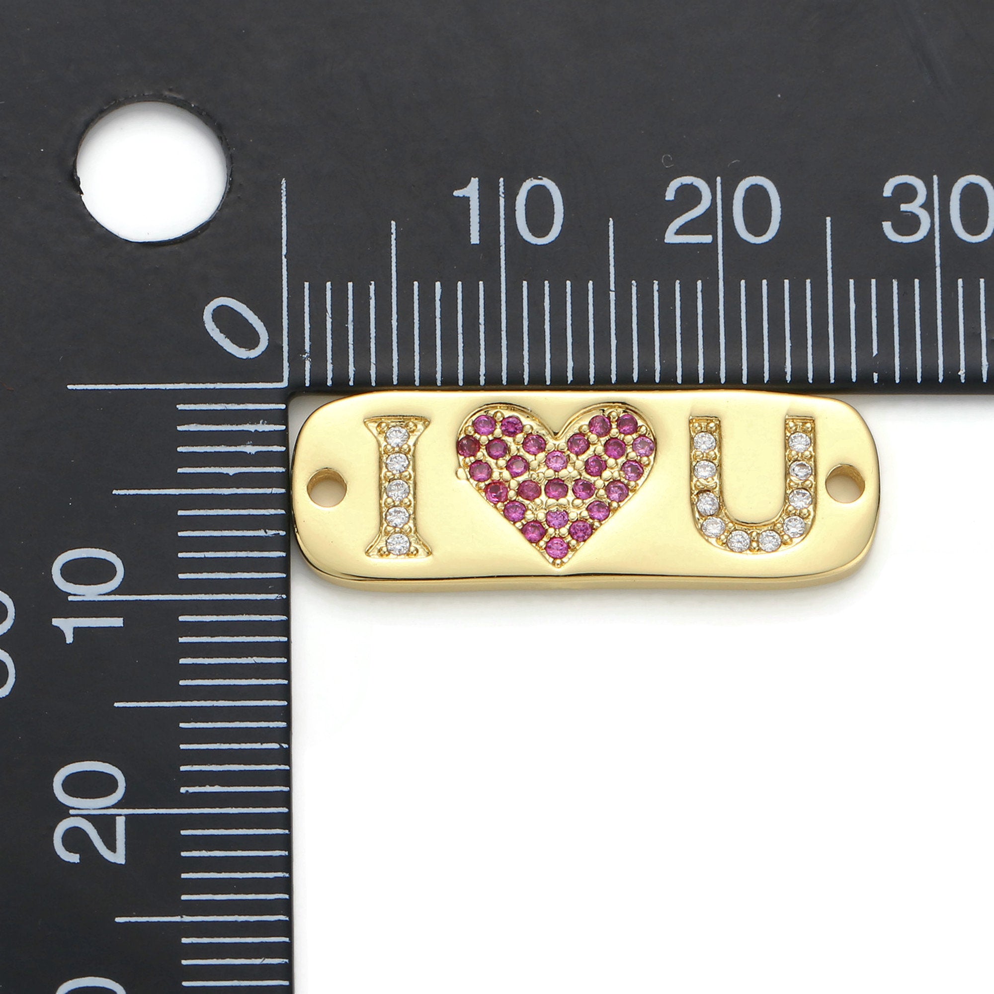 1pc Gold Filled I Love Heart You Micro Pave Connector Charm, Cubic Zirconia Pendant Charm, For DIY Jewelry, Gold Color - DLUXCA