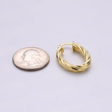 24k Vermeil Gold Earrings, Hoop Earrings, Small Hoop, Oval Rope Texture Earring, Gift for Her, Earrings for Women, Everyday Wear Earrings - DLUXCA