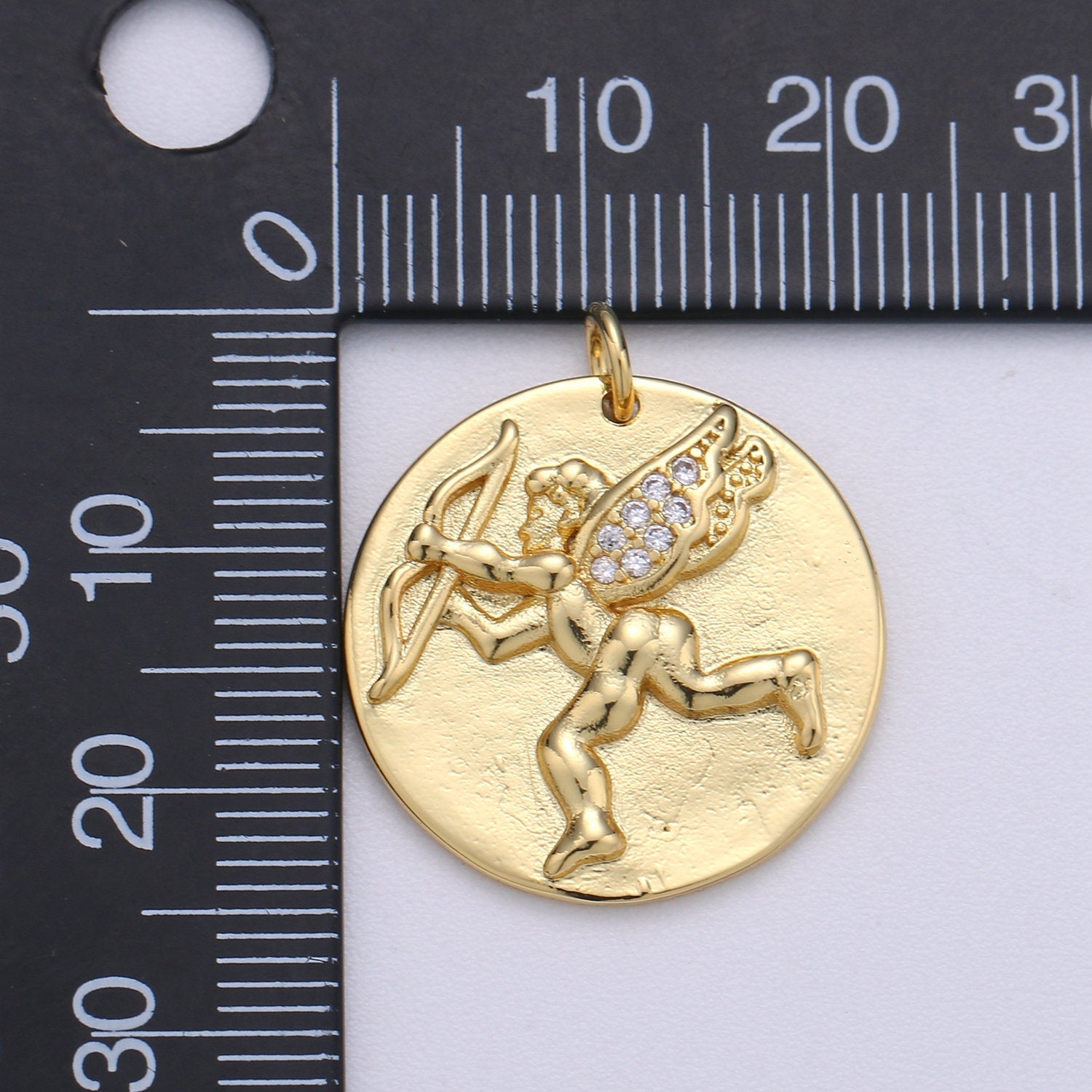 14K Gold Filled Cupid Charm- Medallion Cupid Pendant - Dainty Micro pave Charm - for Necklace Bracelet Earring Component - DLUXCA
