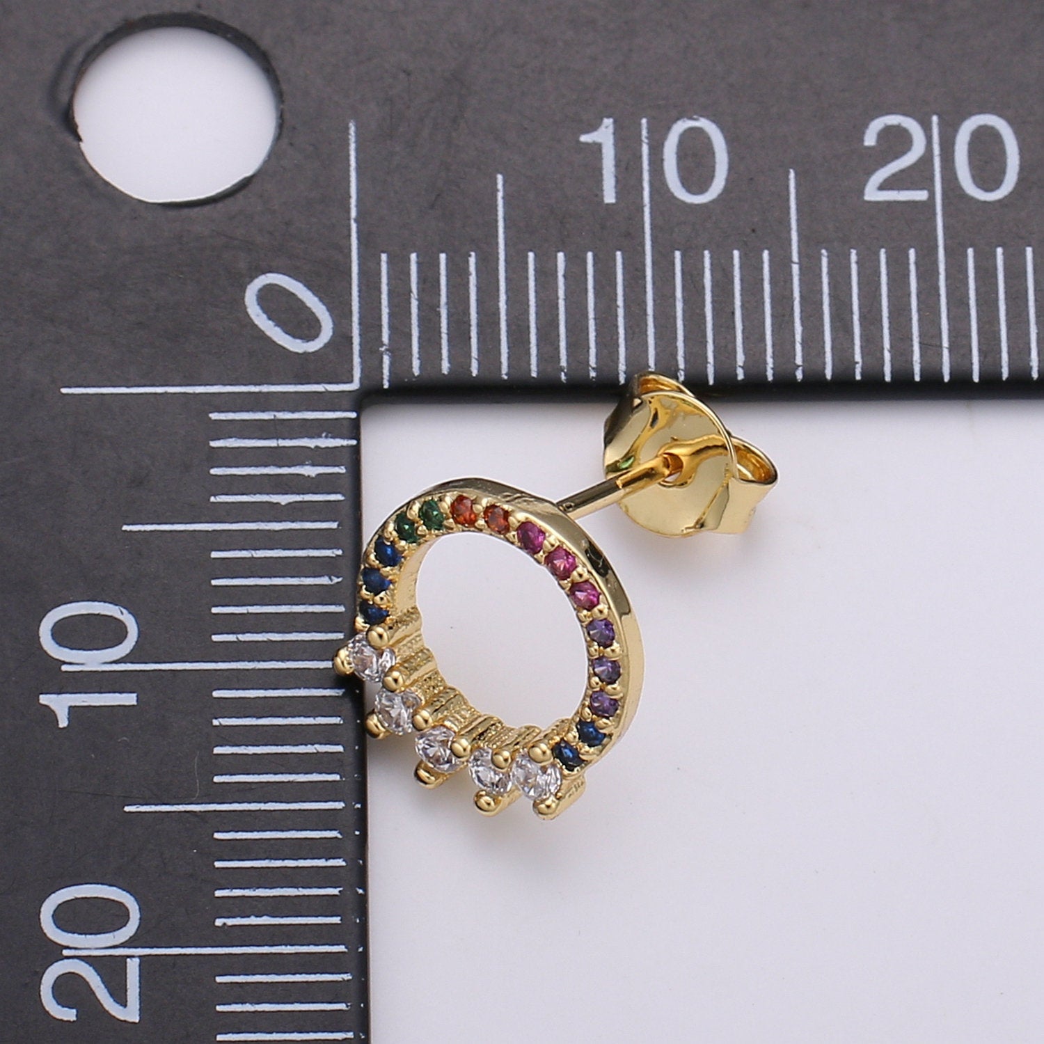 Multi Color Stud Dainty Gold Marquise Cluster Stud Earrings, Marquise Circle Stud Rainbow Stud, Gold Earring Minimalist Geometric Design, EARR-1274/Q-296 - DLUXCA