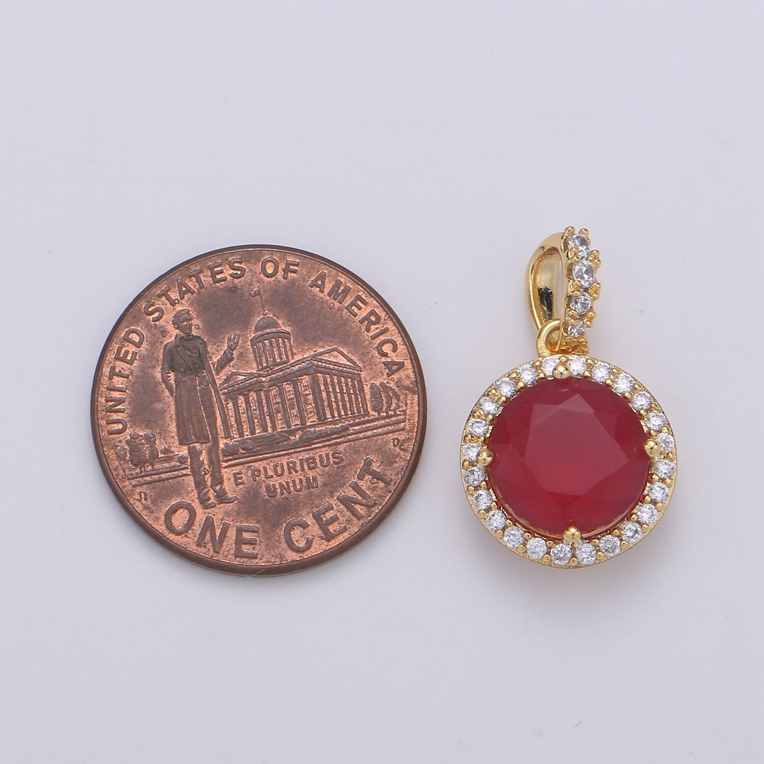 12mm Red Garnet Charm - 24k Gold Filled Charm 19mm x 11mm - Gemstone Bezel Charm - Tiny Red Charm Pendant Bulk Findings Birthstone PD-1993 - DLUXCA