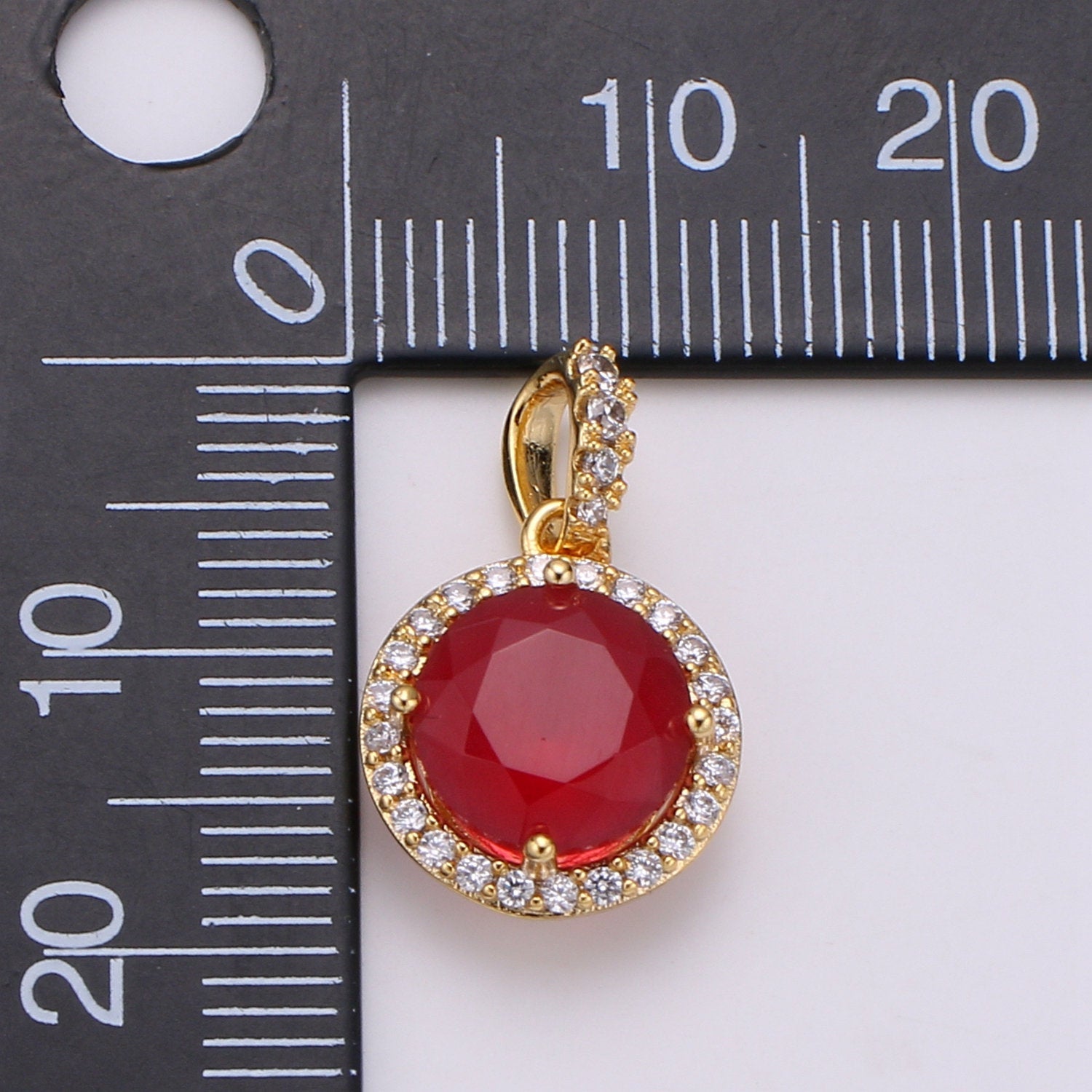 12mm Red Garnet Charm - 24k Gold Filled Charm 19mm x 11mm - Gemstone Bezel Charm - Tiny Red Charm Pendant Bulk Findings Birthstone PD-1993 - DLUXCA