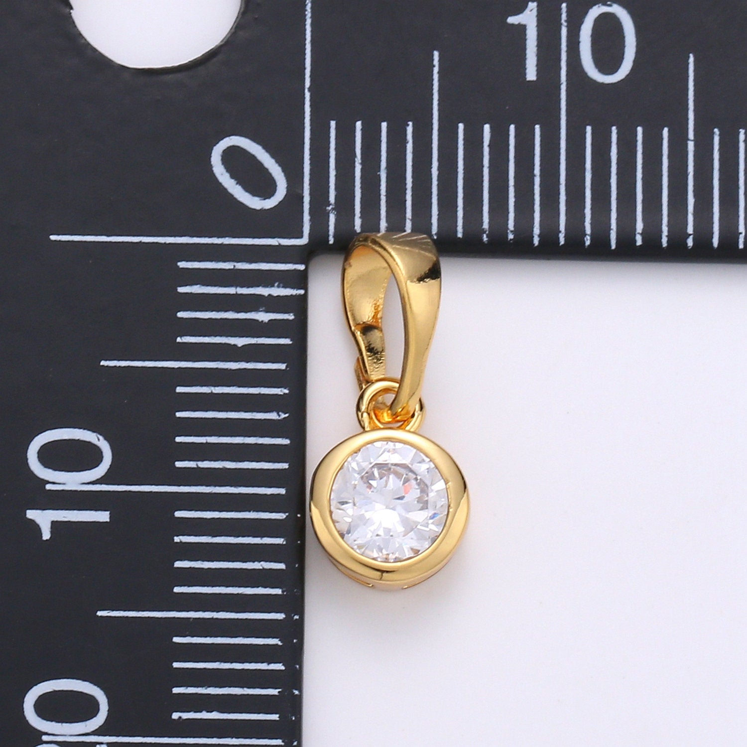 24k Gold Filled Tiny CZ Bezel Set Charm - 6mm CZ Stone, Gold CZ Charm, Dangle Charm, Faceted Dangle Charm, Findings, Lariat Drop - DLUXCA